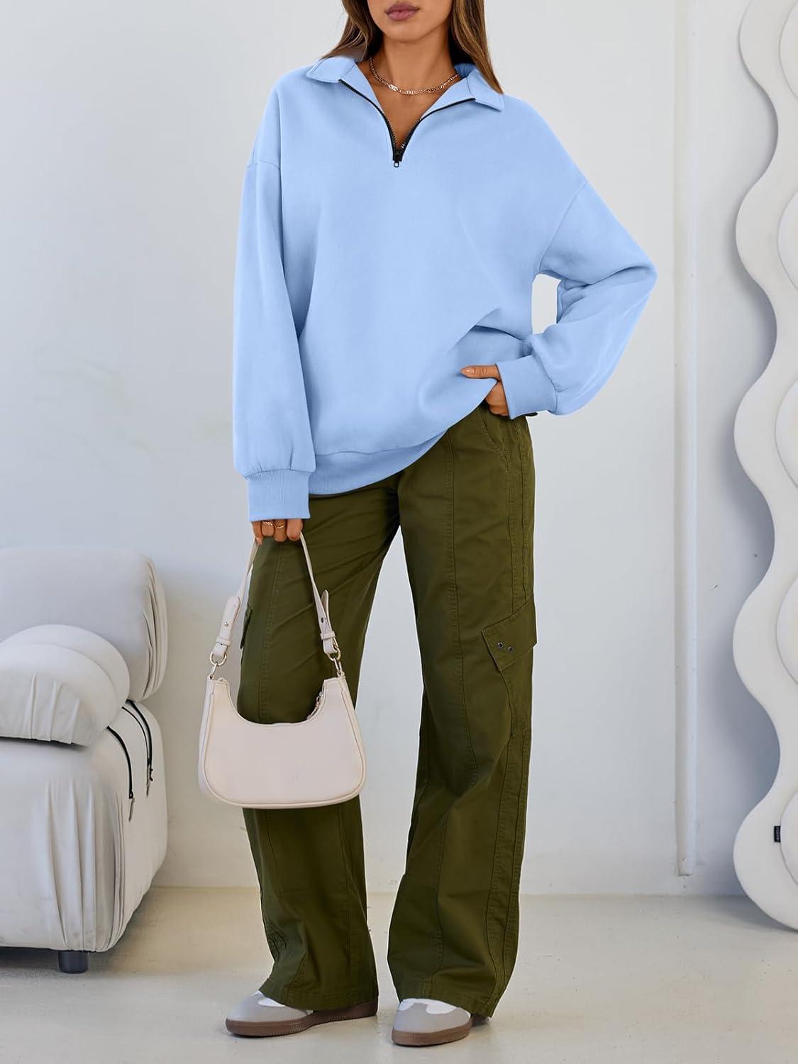 imageTrendy Queen Womens Oversized Sweatshirts Fall Sweaters Fashion Hoodies Half Zip Pullover Long Sleeve Shirts ClothesLightblue