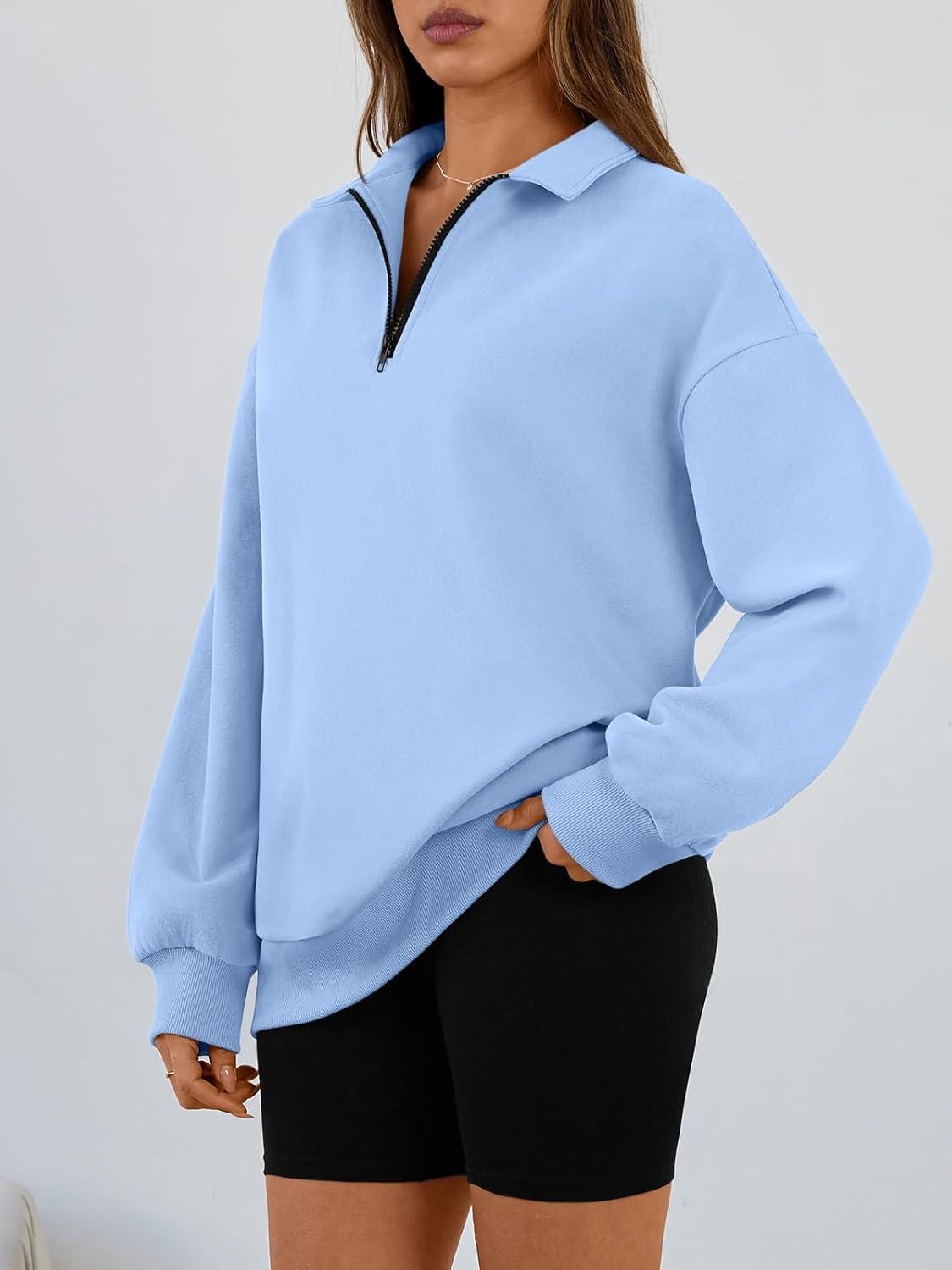 imageTrendy Queen Womens Oversized Sweatshirts Fall Sweaters Fashion Hoodies Half Zip Pullover Long Sleeve Shirts ClothesLightblue