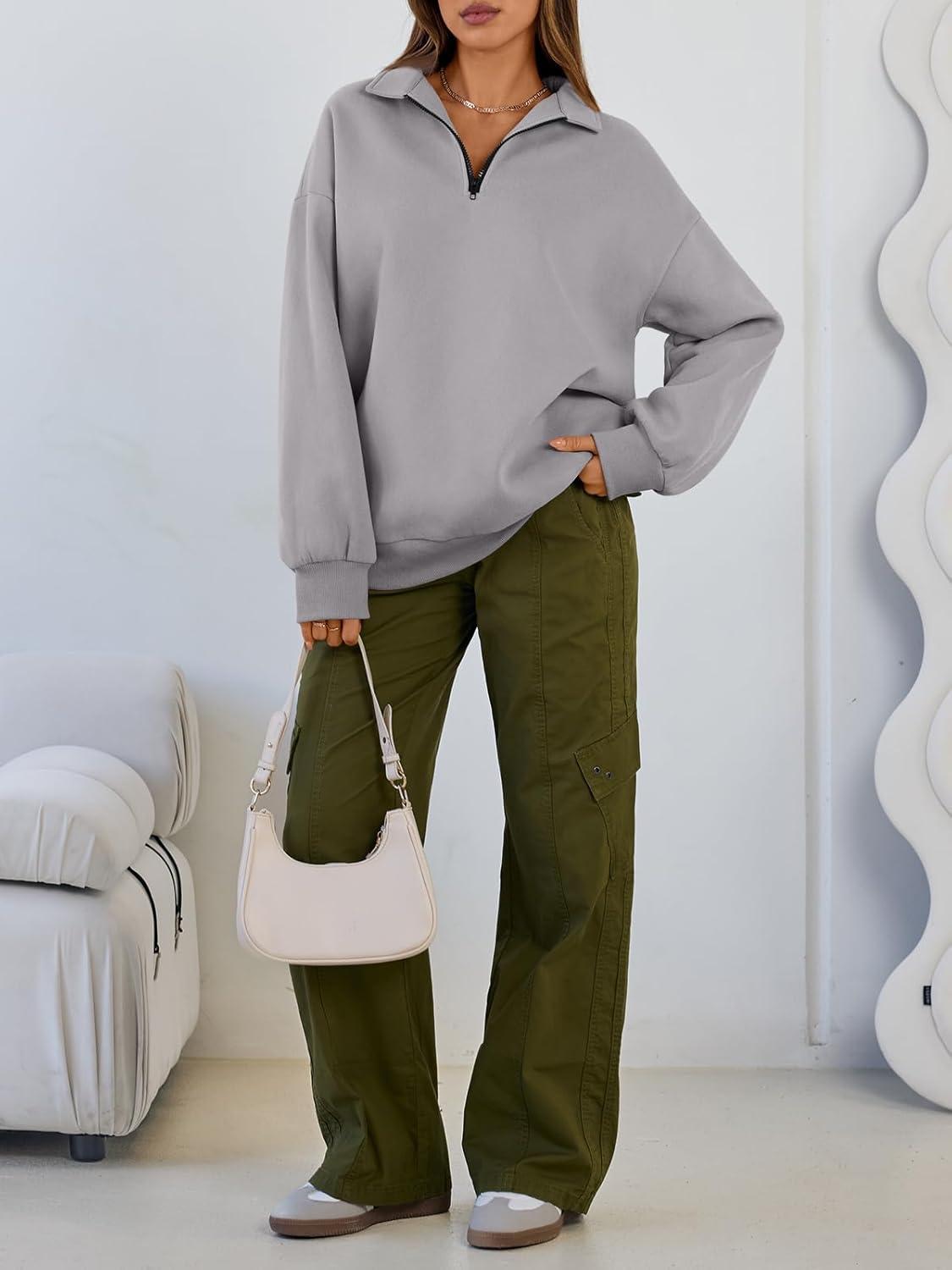 imageTrendy Queen Womens Oversized Sweatshirts Fall Sweaters Fashion Hoodies Half Zip Pullover Long Sleeve Shirts ClothesLightgrey