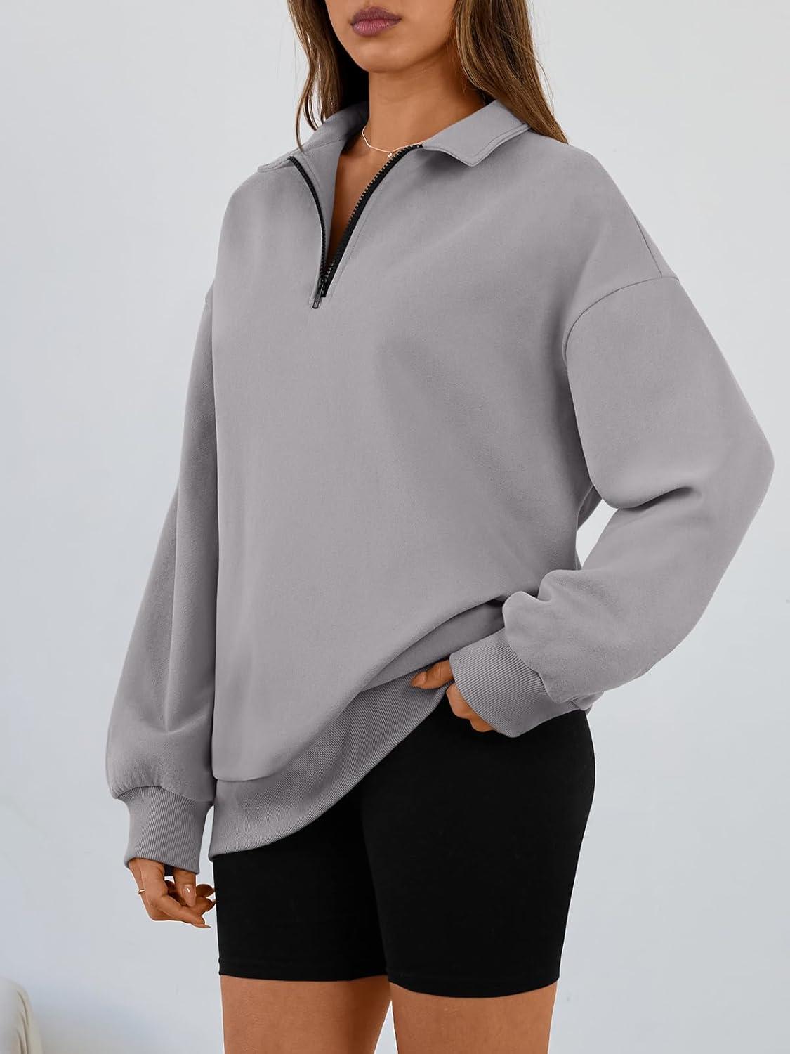 imageTrendy Queen Womens Oversized Sweatshirts Fall Sweaters Fashion Hoodies Half Zip Pullover Long Sleeve Shirts ClothesLightgrey