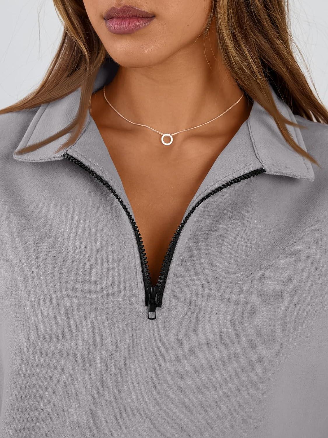 imageTrendy Queen Womens Oversized Sweatshirts Fall Sweaters Fashion Hoodies Half Zip Pullover Long Sleeve Shirts ClothesLightgrey