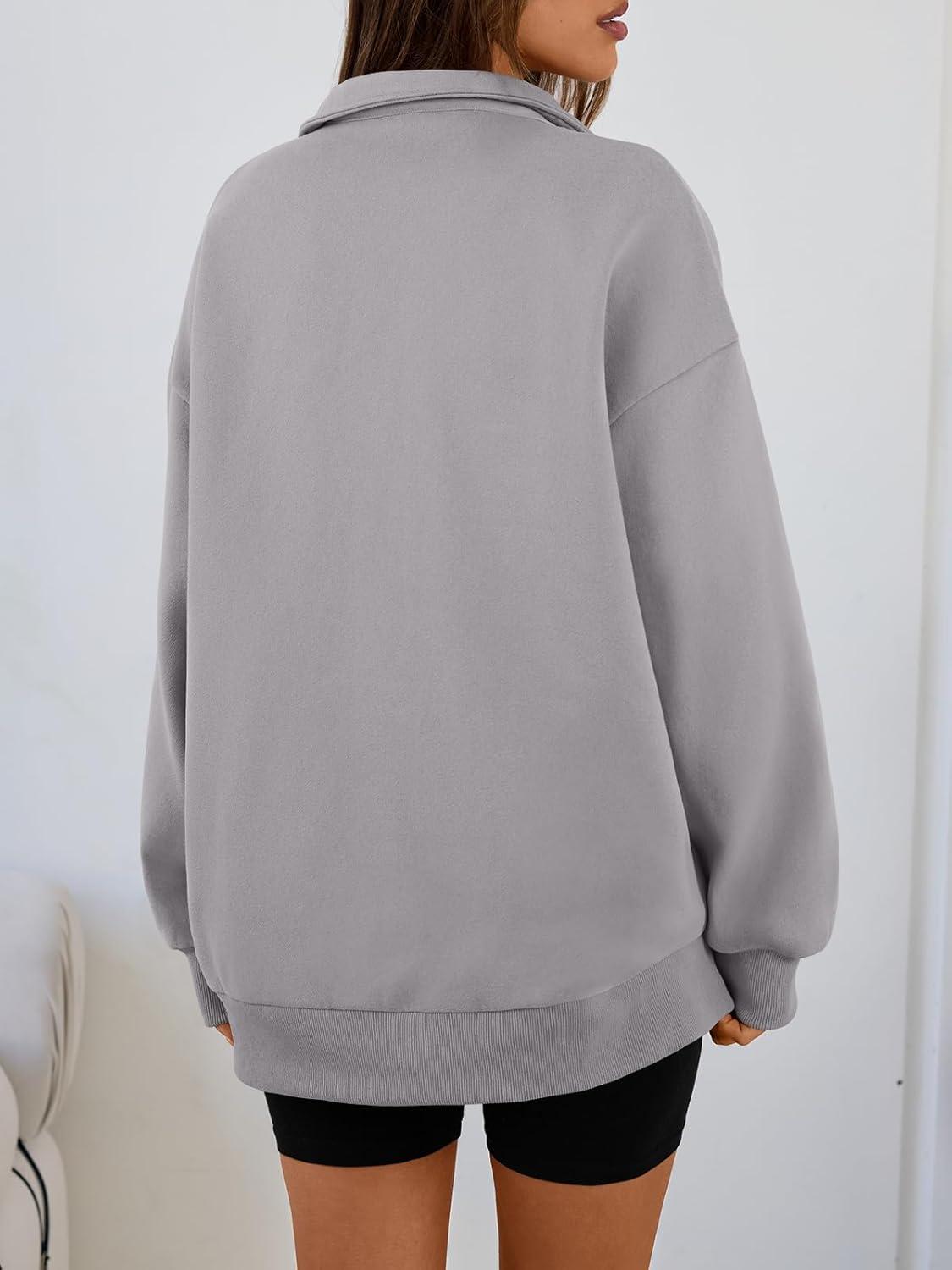 imageTrendy Queen Womens Oversized Sweatshirts Fall Sweaters Fashion Hoodies Half Zip Pullover Long Sleeve Shirts ClothesLightgrey