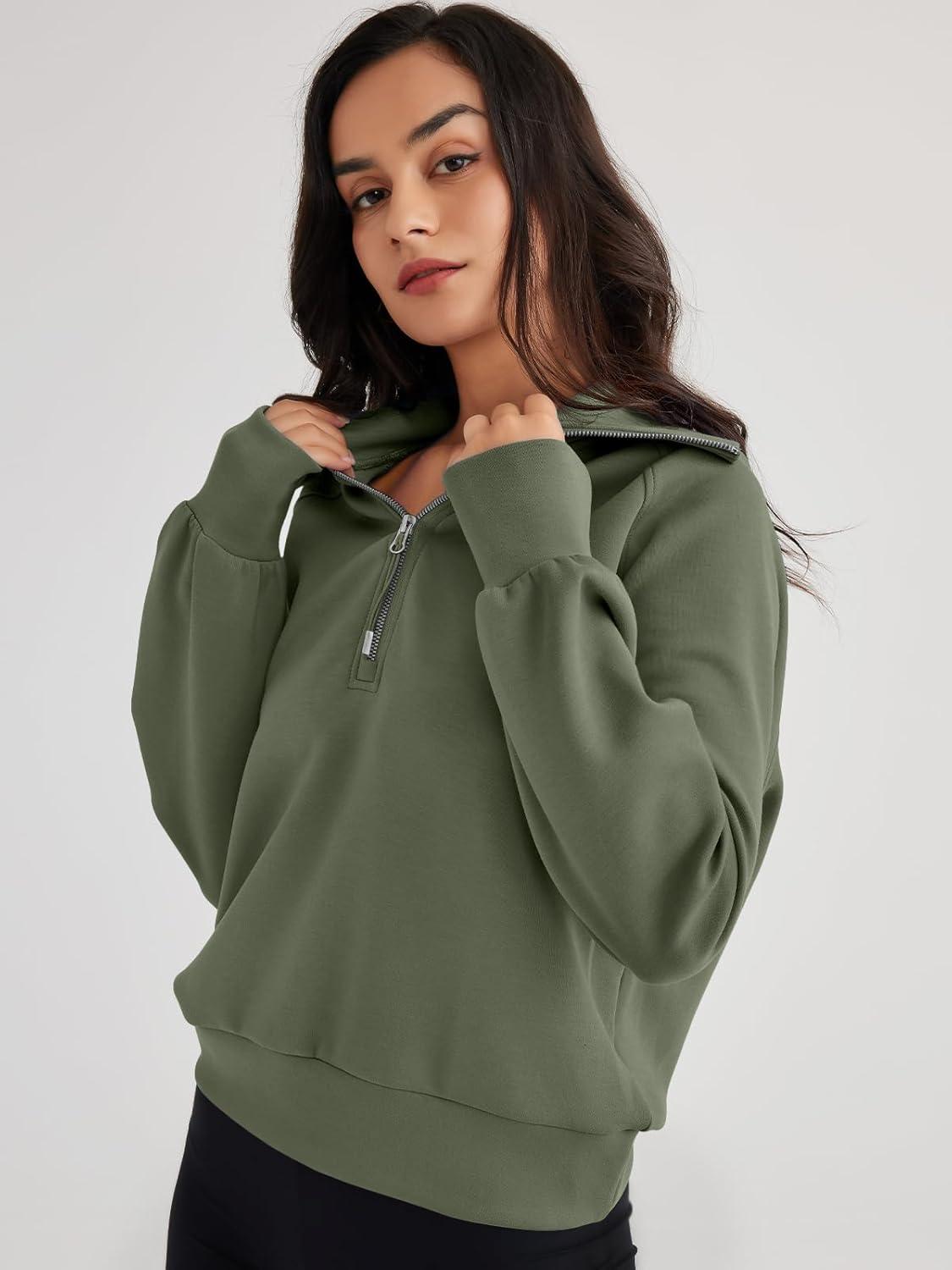 imageTrendy Queen Womens Oversized Sweatshirts Half Zip Pullover Fall Long Sleeve Quarter Zip Hoodies Teen Girls Y2K ClothesArmygreen