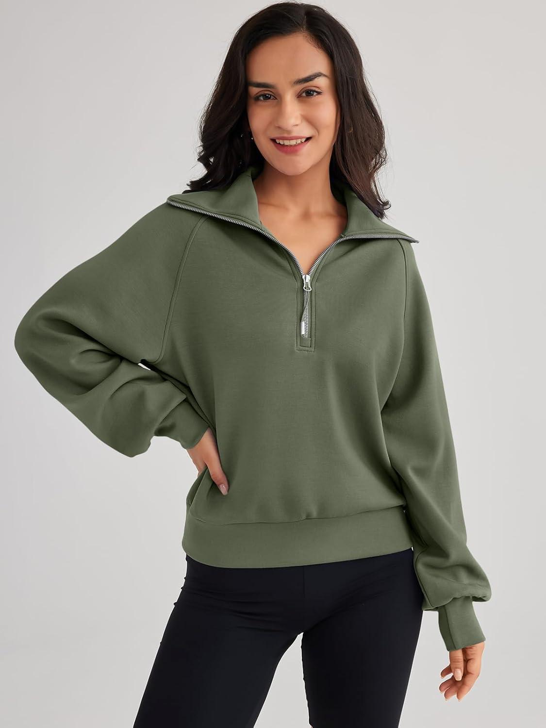imageTrendy Queen Womens Oversized Sweatshirts Half Zip Pullover Fall Long Sleeve Quarter Zip Hoodies Teen Girls Y2K ClothesArmygreen