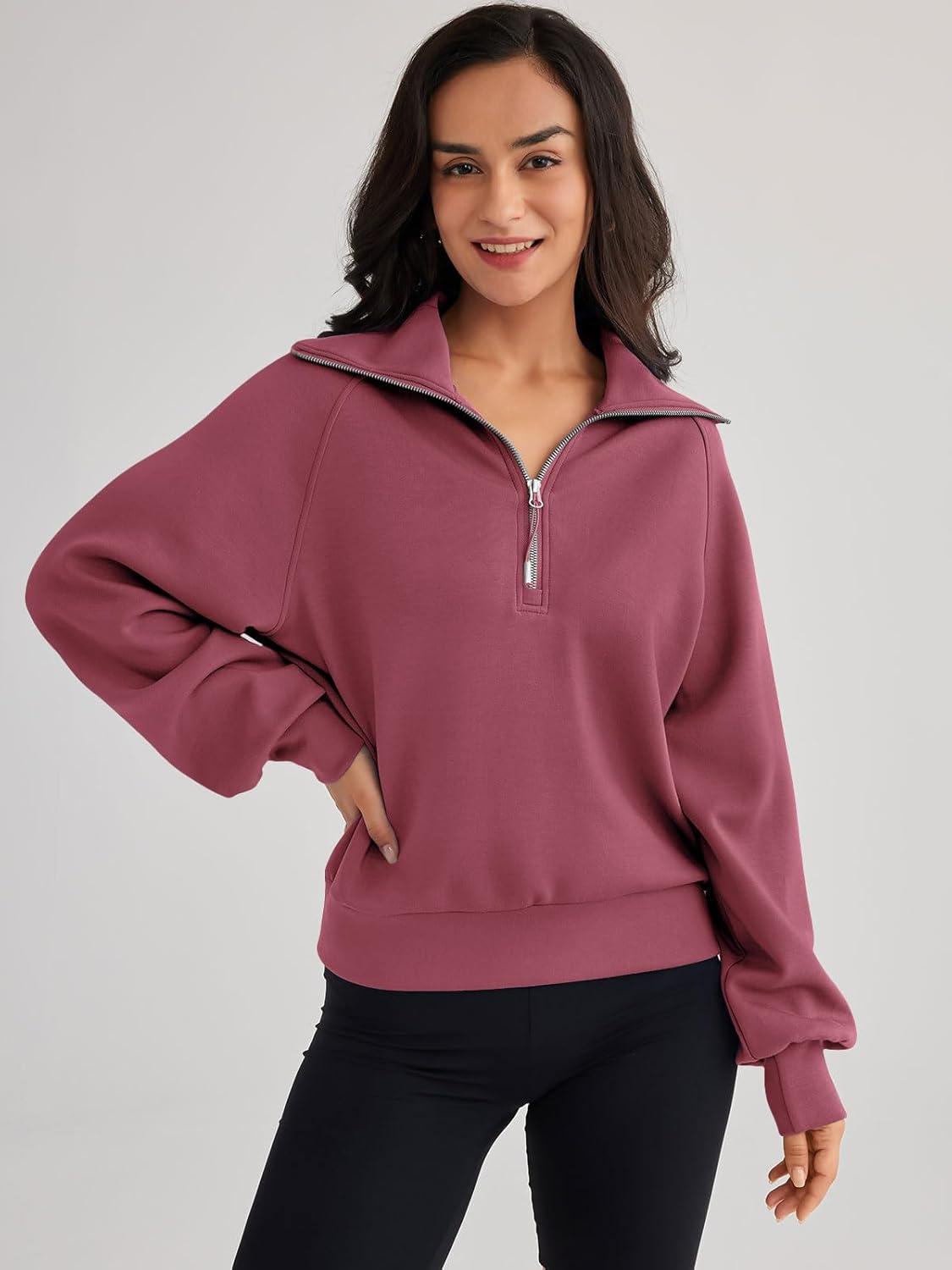 imageTrendy Queen Womens Oversized Sweatshirts Half Zip Pullover Fall Long Sleeve Quarter Zip Hoodies Teen Girls Y2K ClothesRust2