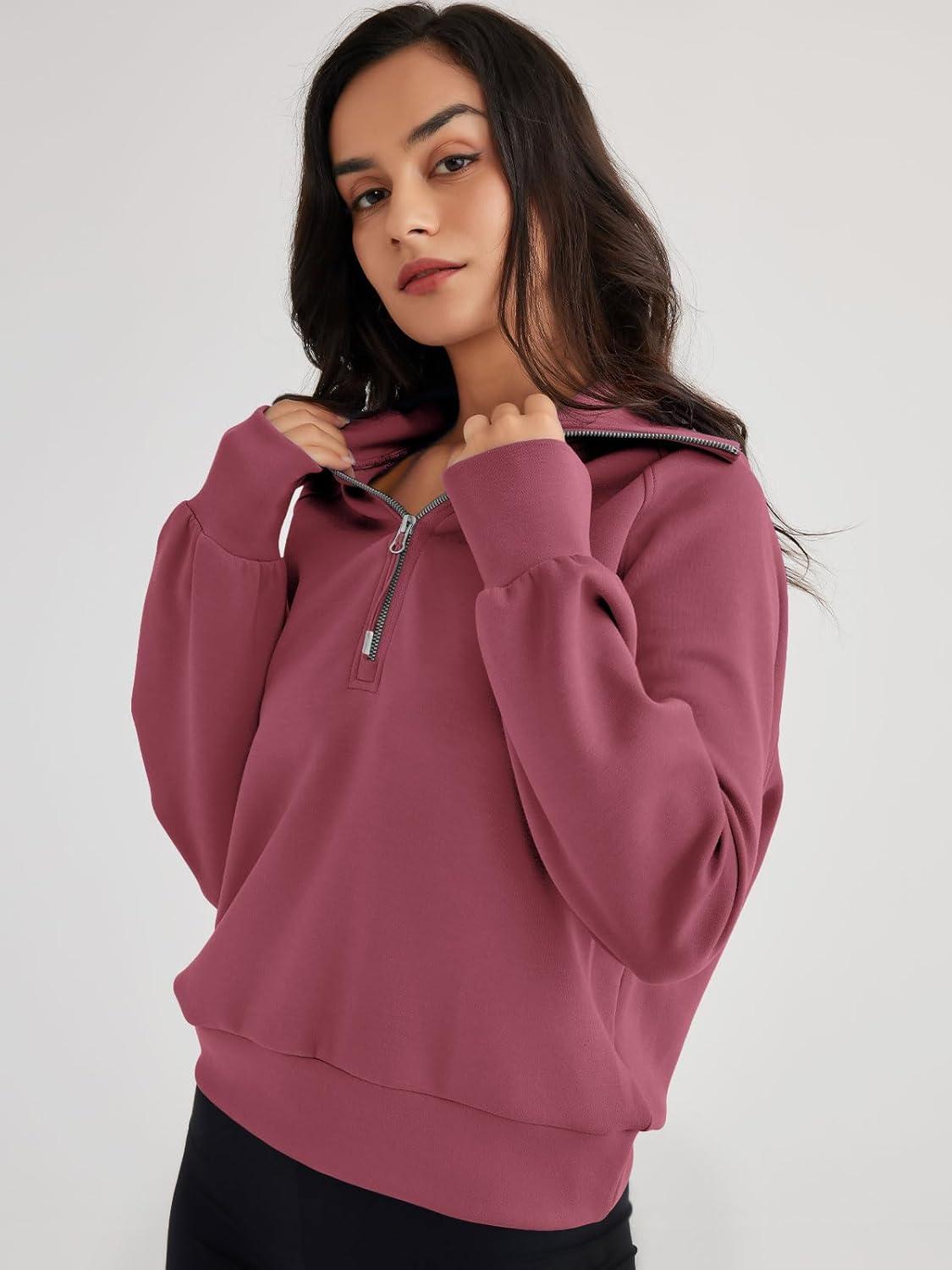 imageTrendy Queen Womens Oversized Sweatshirts Half Zip Pullover Fall Long Sleeve Quarter Zip Hoodies Teen Girls Y2K ClothesRust2