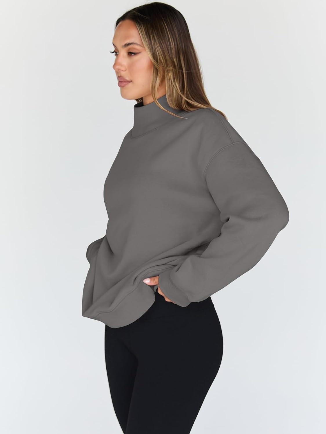 imageTrendy Queen Womens Oversized Sweatshirts Turtleneck Pullover Long Sleeve Hoodies Tops Fall Fashion Outfits 2025 ClothesDarkgrey