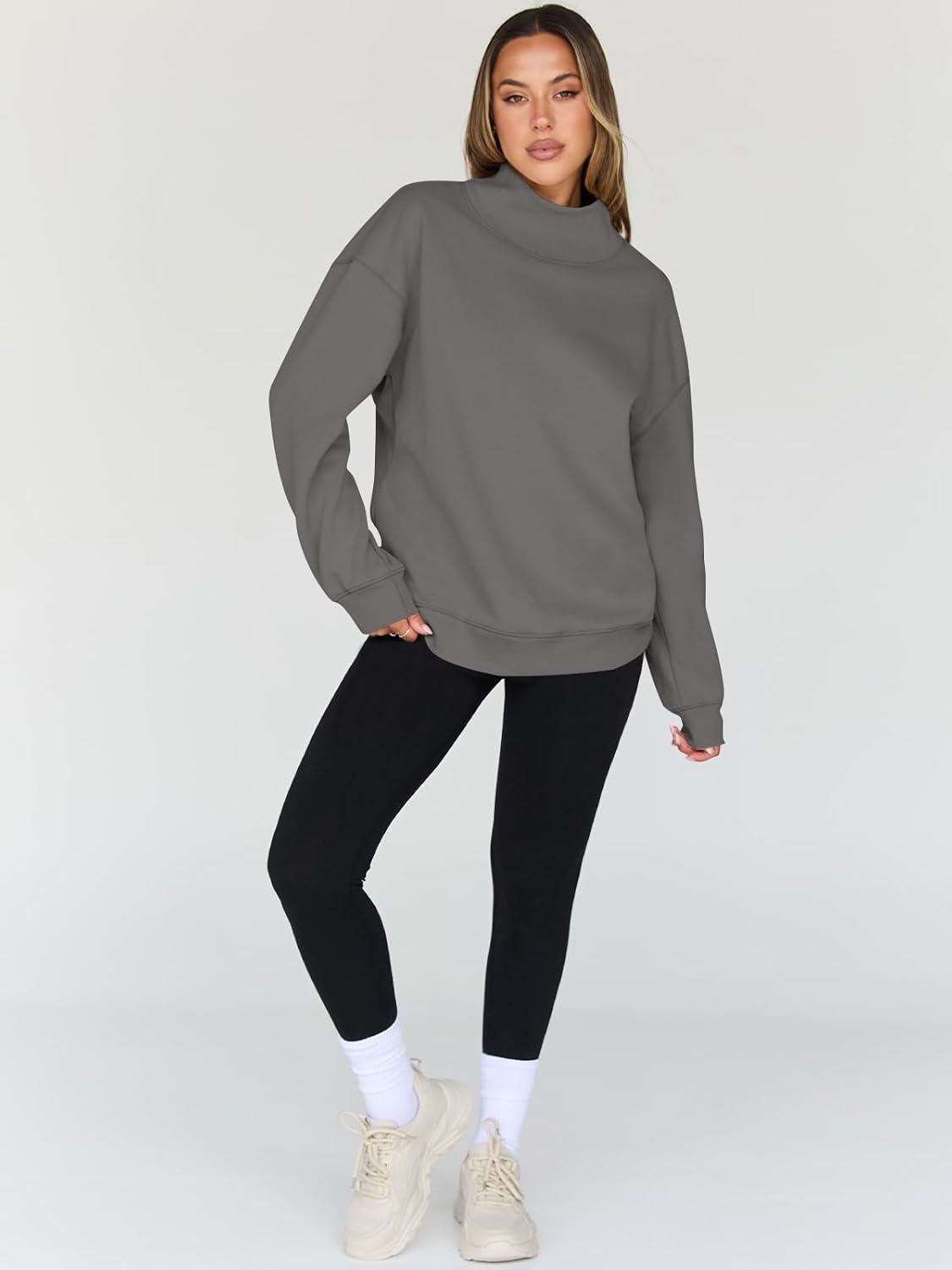 imageTrendy Queen Womens Oversized Sweatshirts Turtleneck Pullover Long Sleeve Hoodies Tops Fall Fashion Outfits 2025 ClothesDarkgrey