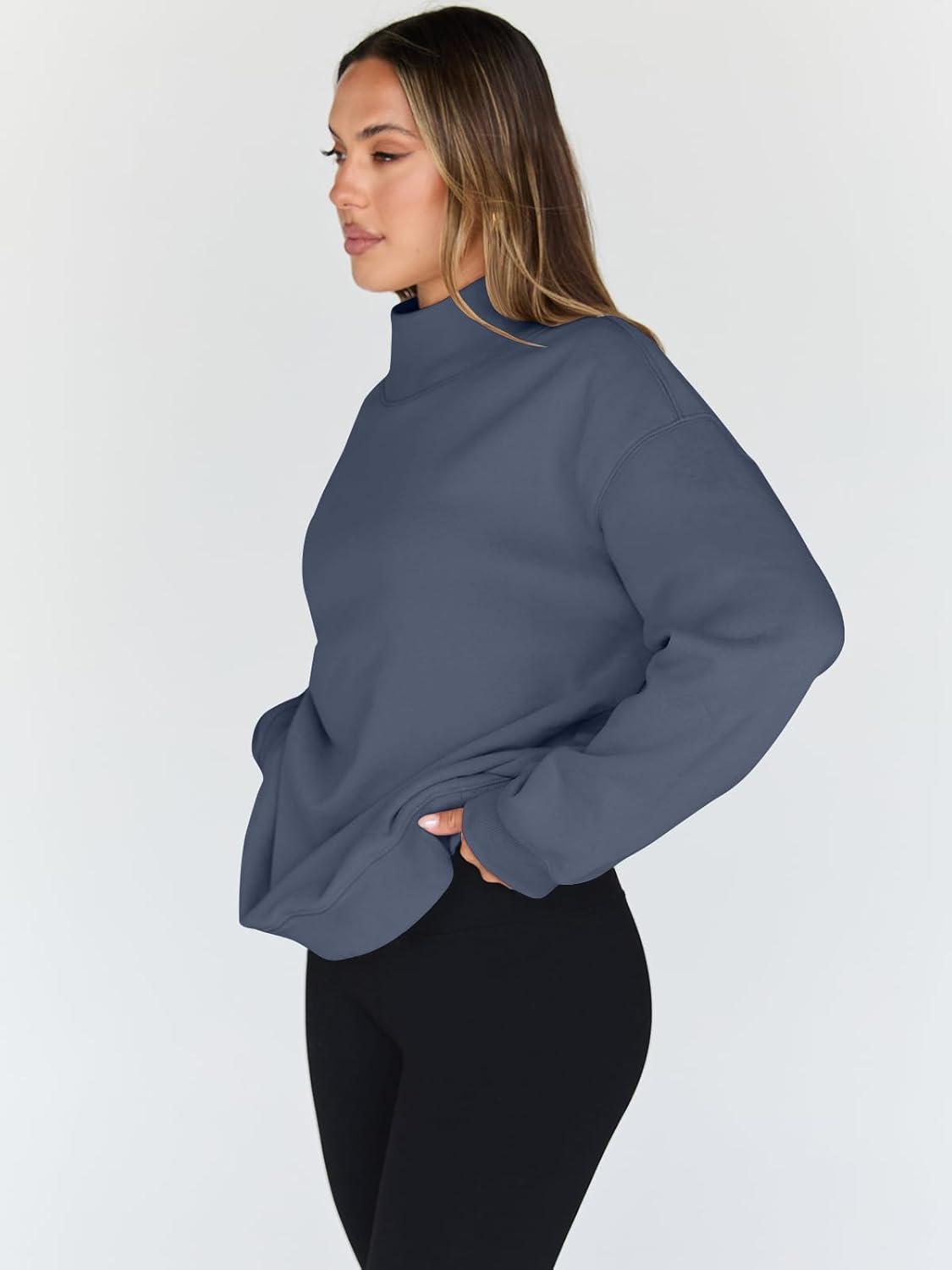 imageTrendy Queen Womens Oversized Sweatshirts Turtleneck Pullover Long Sleeve Hoodies Tops Fall Fashion Outfits 2025 ClothesGreyblue