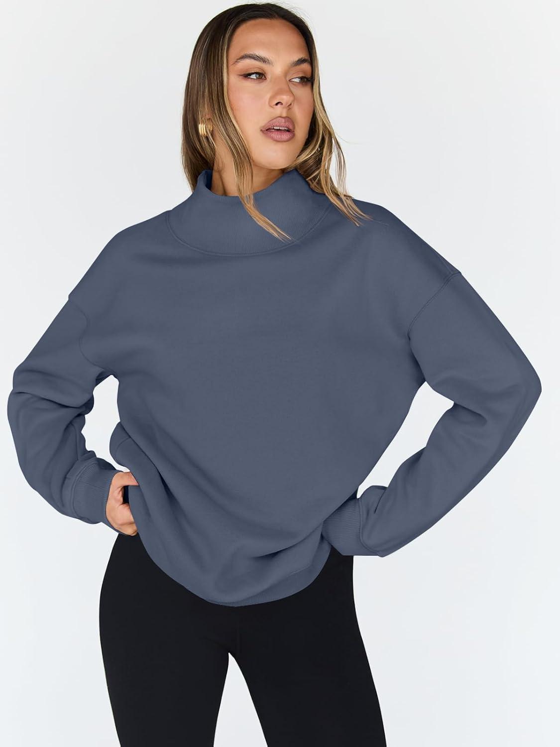 imageTrendy Queen Womens Oversized Sweatshirts Turtleneck Pullover Long Sleeve Hoodies Tops Fall Fashion Outfits 2025 ClothesGreyblue