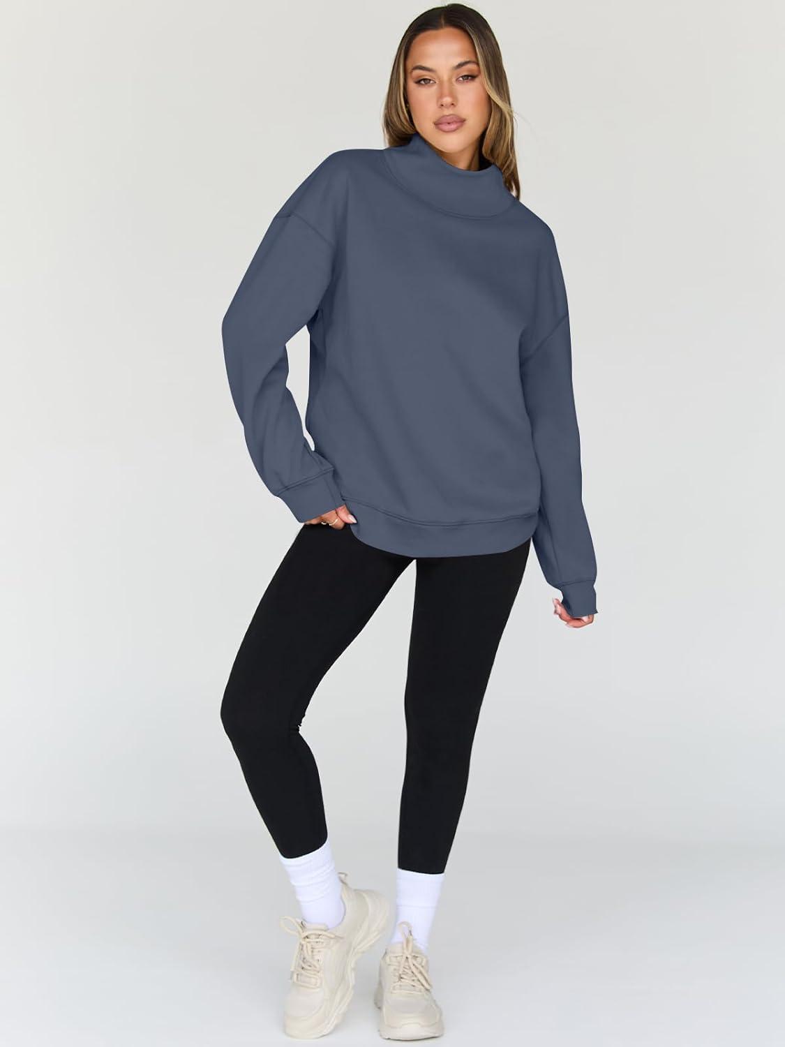 imageTrendy Queen Womens Oversized Sweatshirts Turtleneck Pullover Long Sleeve Hoodies Tops Fall Fashion Outfits 2025 ClothesGreyblue