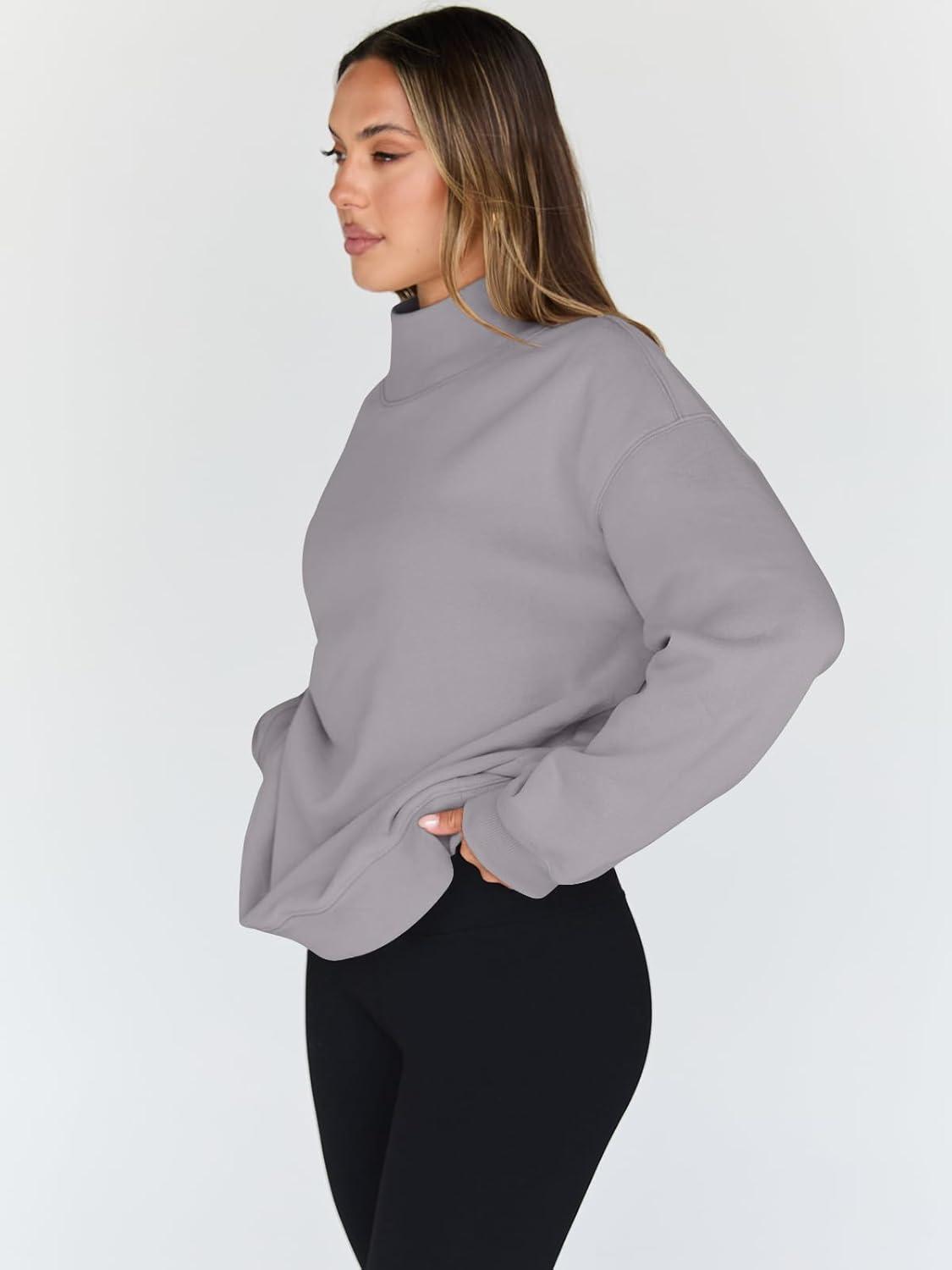 imageTrendy Queen Womens Oversized Sweatshirts Turtleneck Pullover Long Sleeve Hoodies Tops Fall Fashion Outfits 2025 ClothesLightgrey