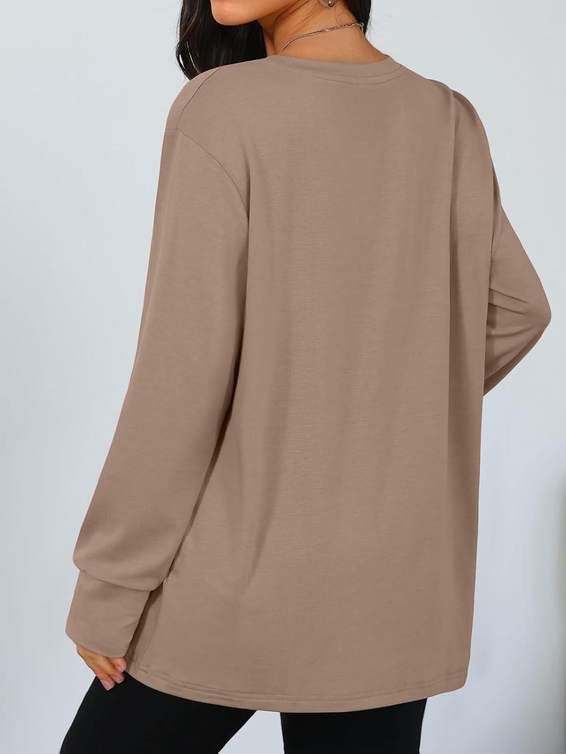 imageTrendy Queen Womens Oversized T Shirts Fall Thumb Hole Long Sleeve Workout Tops Fashion Plus Size Gym Loose Y2k Tunic TeeKhaki