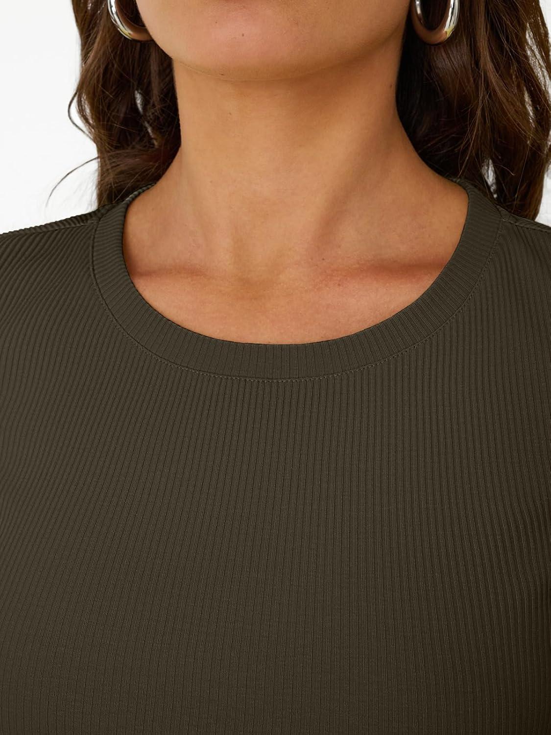 imageTrendy Queen Womens Short Sleeve Shirts Crewneck Ribbed Knit Slim Fitted TShirt Summer Basic Tee 2025 TopsArmy Green