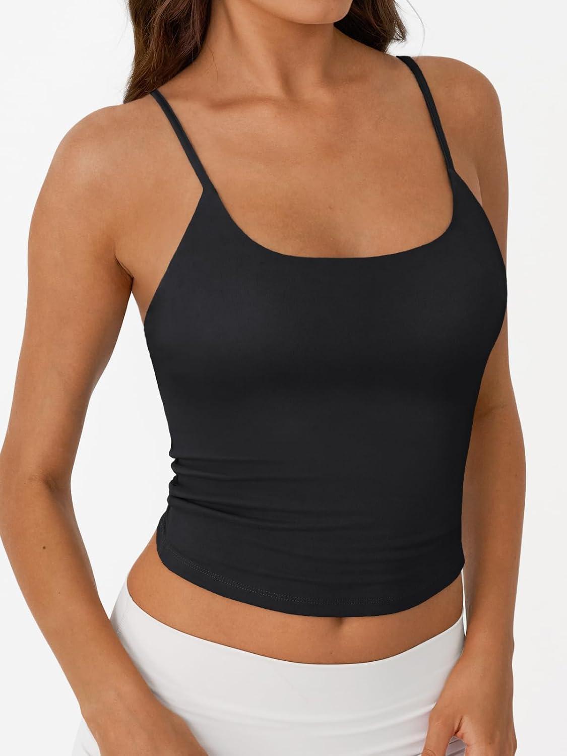 imageTrendy Queen Womens Spaghetti Strap Tank Top Summer Double Lined Workout Camisole Going Out Cute Tops Y2k Teen Girl BasicBlack