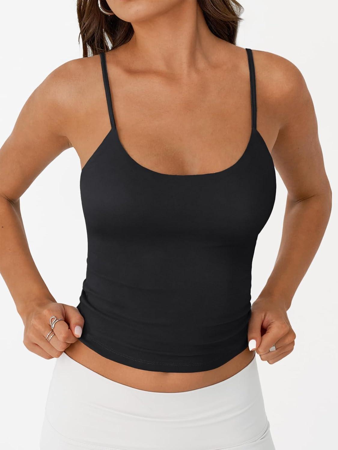 imageTrendy Queen Womens Spaghetti Strap Tank Top Summer Double Lined Workout Camisole Going Out Cute Tops Y2k Teen Girl BasicBlack