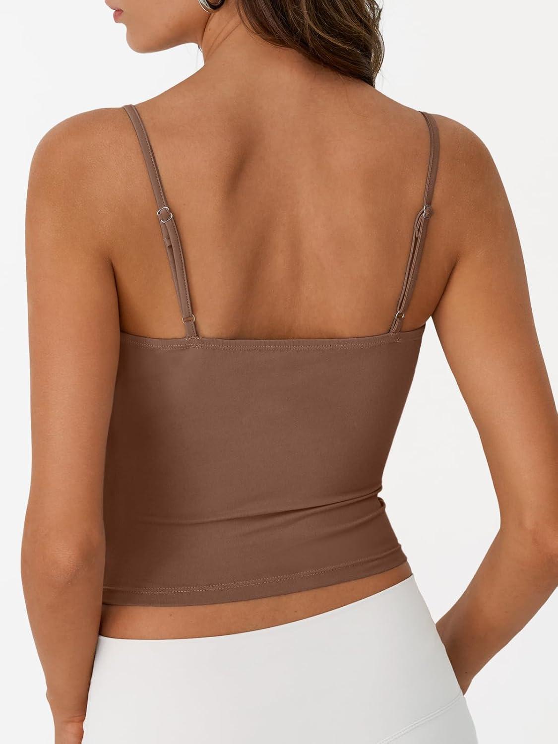 imageTrendy Queen Womens Spaghetti Strap Tank Top Summer Double Lined Workout Camisole Going Out Cute Tops Y2k Teen Girl BasicBrown