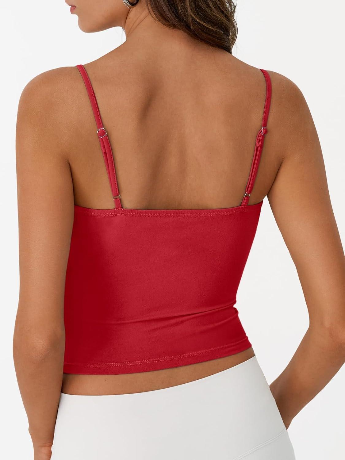 imageTrendy Queen Womens Spaghetti Strap Tank Top Summer Double Lined Workout Camisole Going Out Cute Tops Y2k Teen Girl BasicRed