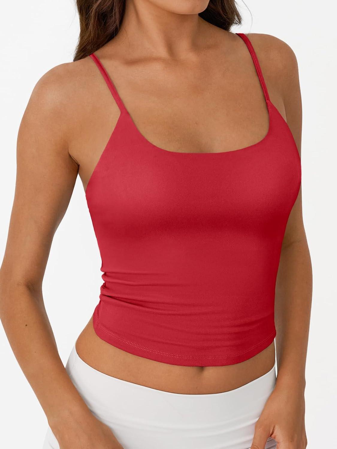 imageTrendy Queen Womens Spaghetti Strap Tank Top Summer Double Lined Workout Camisole Going Out Cute Tops Y2k Teen Girl BasicRed