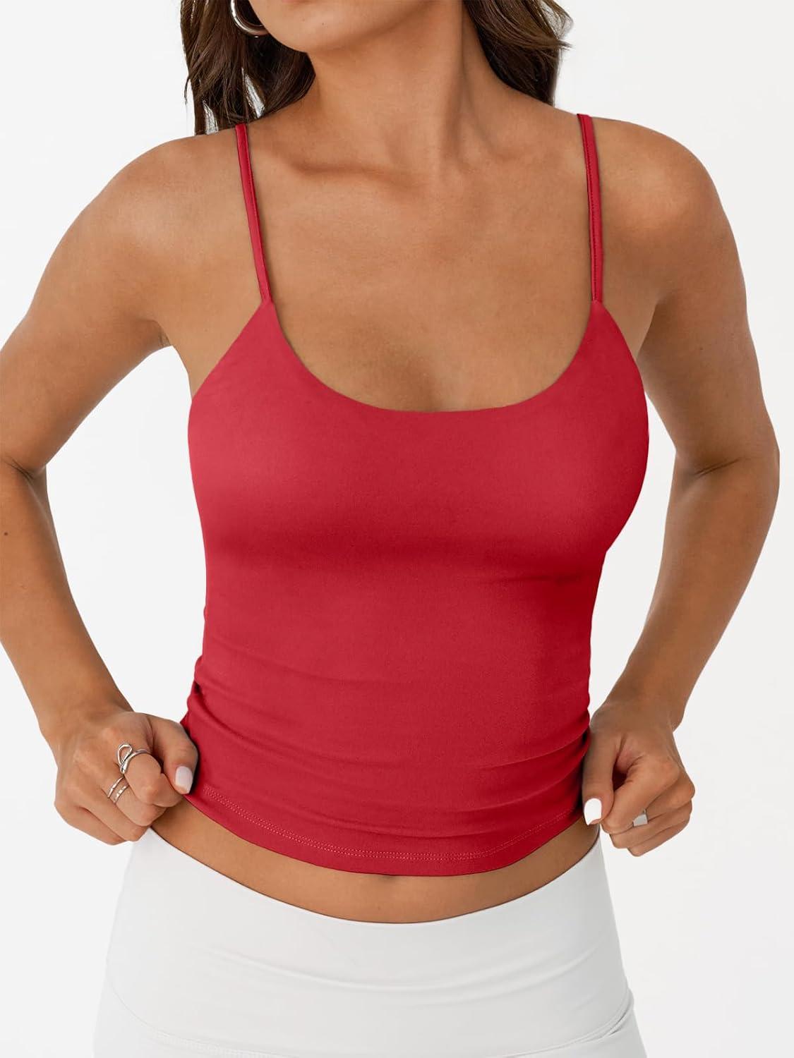 imageTrendy Queen Womens Spaghetti Strap Tank Top Summer Double Lined Workout Camisole Going Out Cute Tops Y2k Teen Girl BasicRed