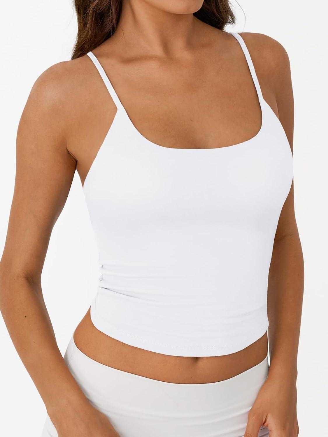 imageTrendy Queen Womens Spaghetti Strap Tank Top Summer Double Lined Workout Camisole Going Out Cute Tops Y2k Teen Girl BasicWhite