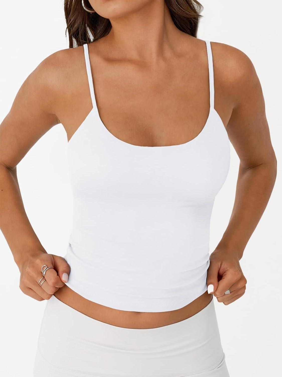 imageTrendy Queen Womens Spaghetti Strap Tank Top Summer Double Lined Workout Camisole Going Out Cute Tops Y2k Teen Girl BasicWhite