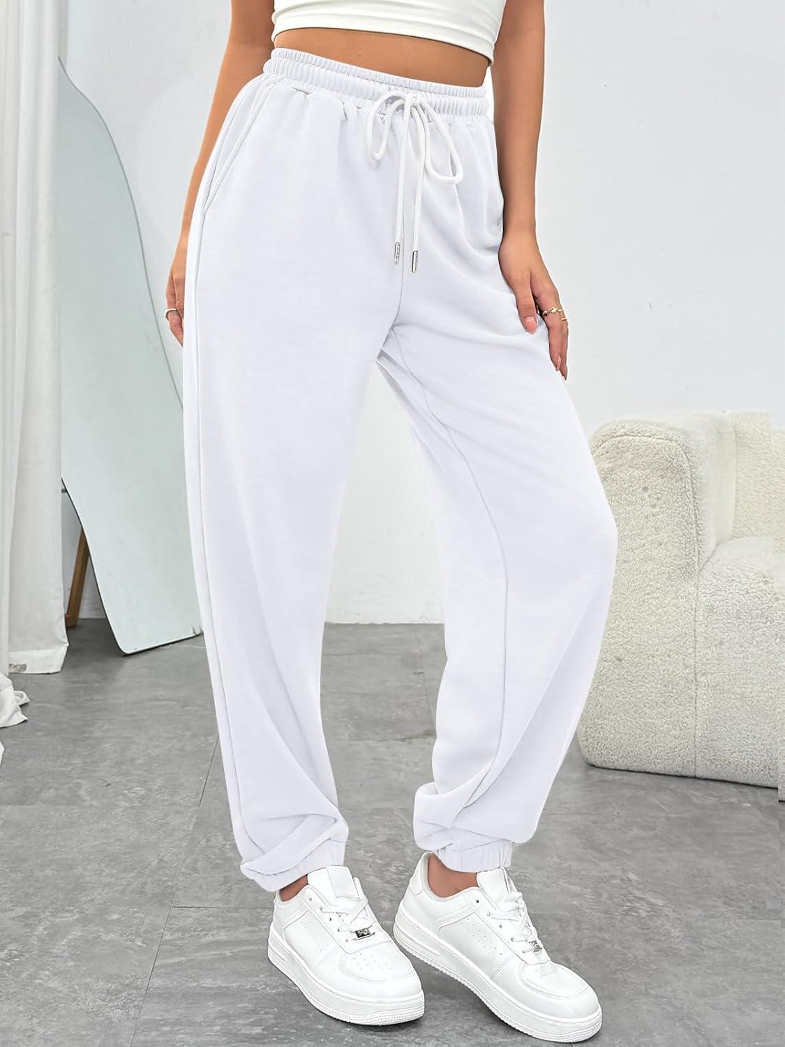 imageTrendy Queen Womens Sweatpants Athletic Joggers Baggy Pants Lounge Bottom 2025 Fall Fashion with PocketsWhite