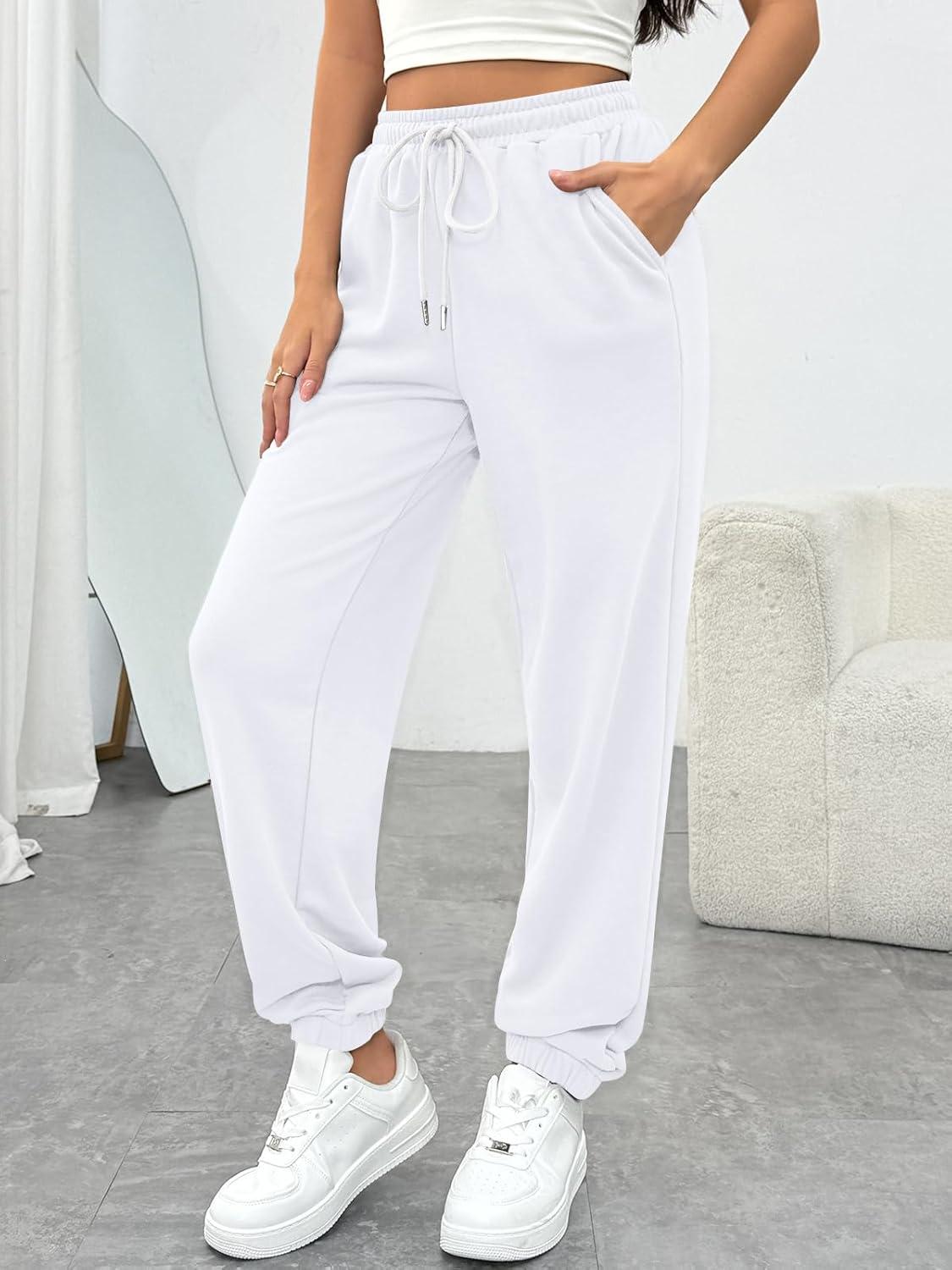 imageTrendy Queen Womens Sweatpants Athletic Joggers Baggy Pants Lounge Bottom 2025 Fall Fashion with PocketsWhite