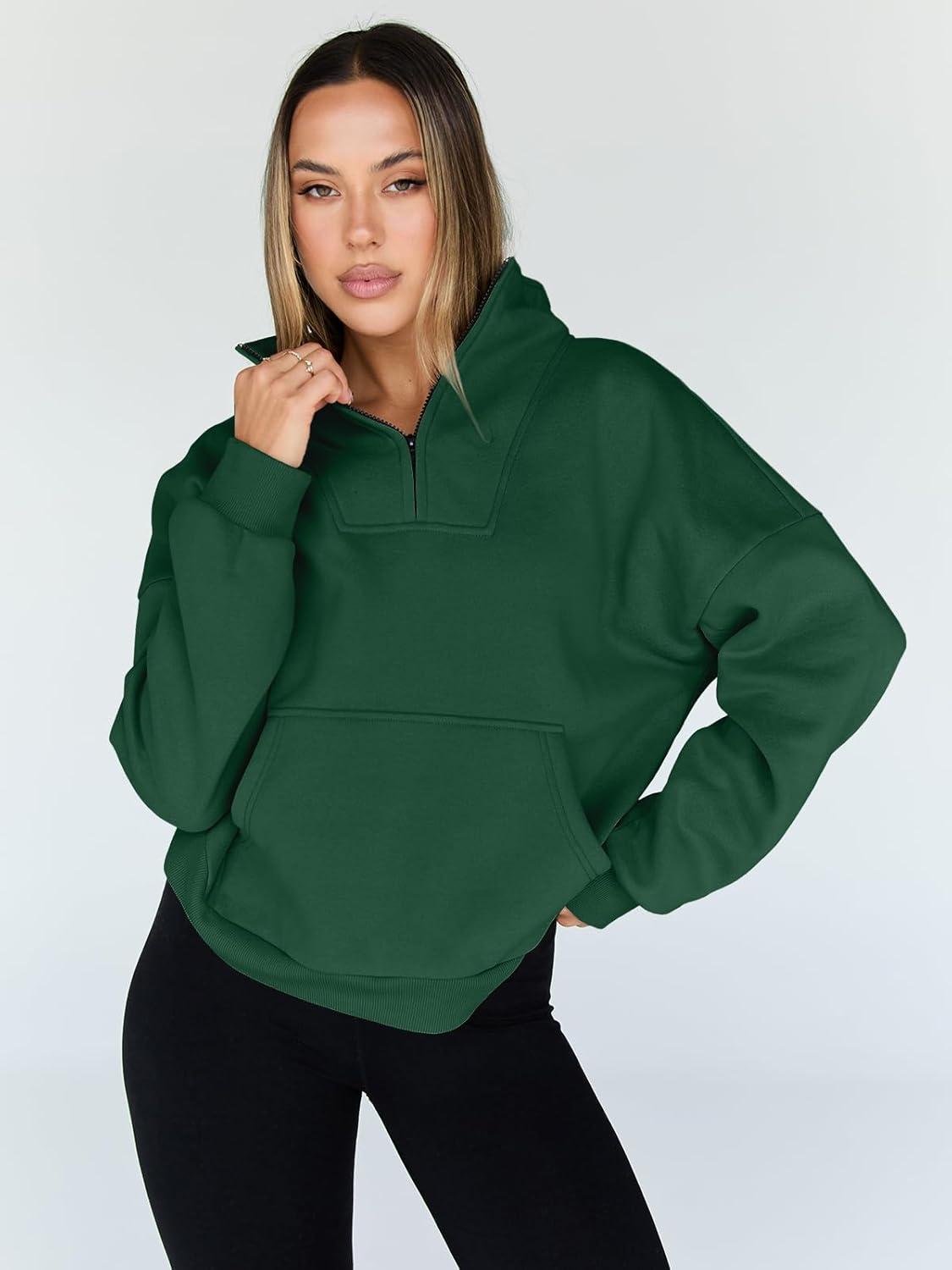 imageTrendy Queen Womens Sweatshirts Quarter Half Zip Pullover Oversized Hoodies Fall Fashion 2025 Winter Fleece Jackets SweatersDarkgreen