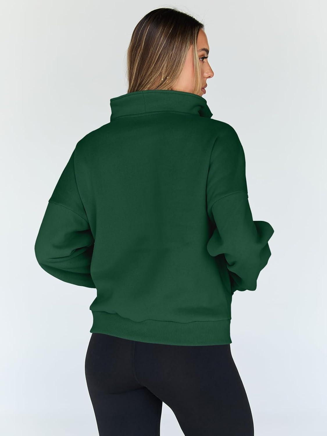 imageTrendy Queen Womens Sweatshirts Quarter Half Zip Pullover Oversized Hoodies Fall Fashion 2025 Winter Fleece Jackets SweatersDarkgreen