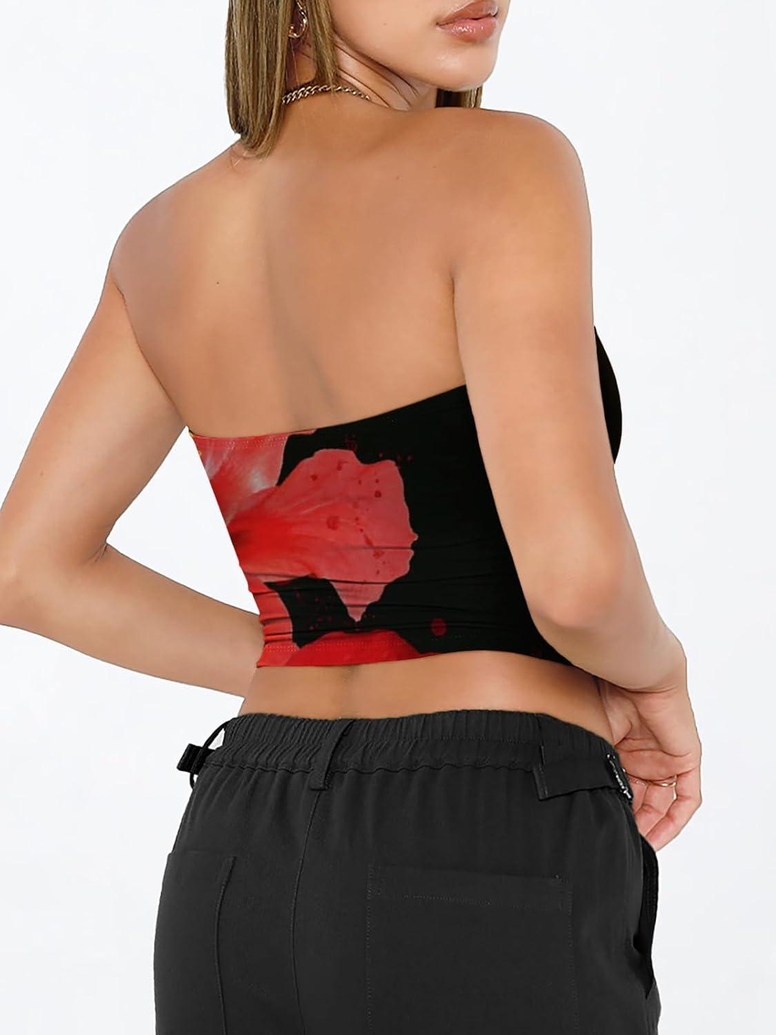 imageTrendy Queen Womens Tube Tops Strapless Crop Tops Basic Backless Sleeveless Bandeau Going Out Cute 2025 Summer OutfitsFloralred