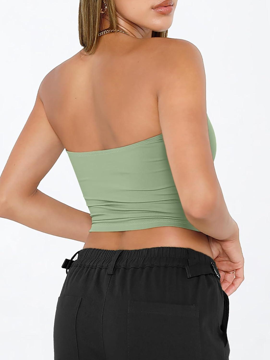 imageTrendy Queen Womens Tube Tops Strapless Crop Tops Basic Backless Sleeveless Bandeau Going Out Cute 2025 Summer OutfitsLight Green