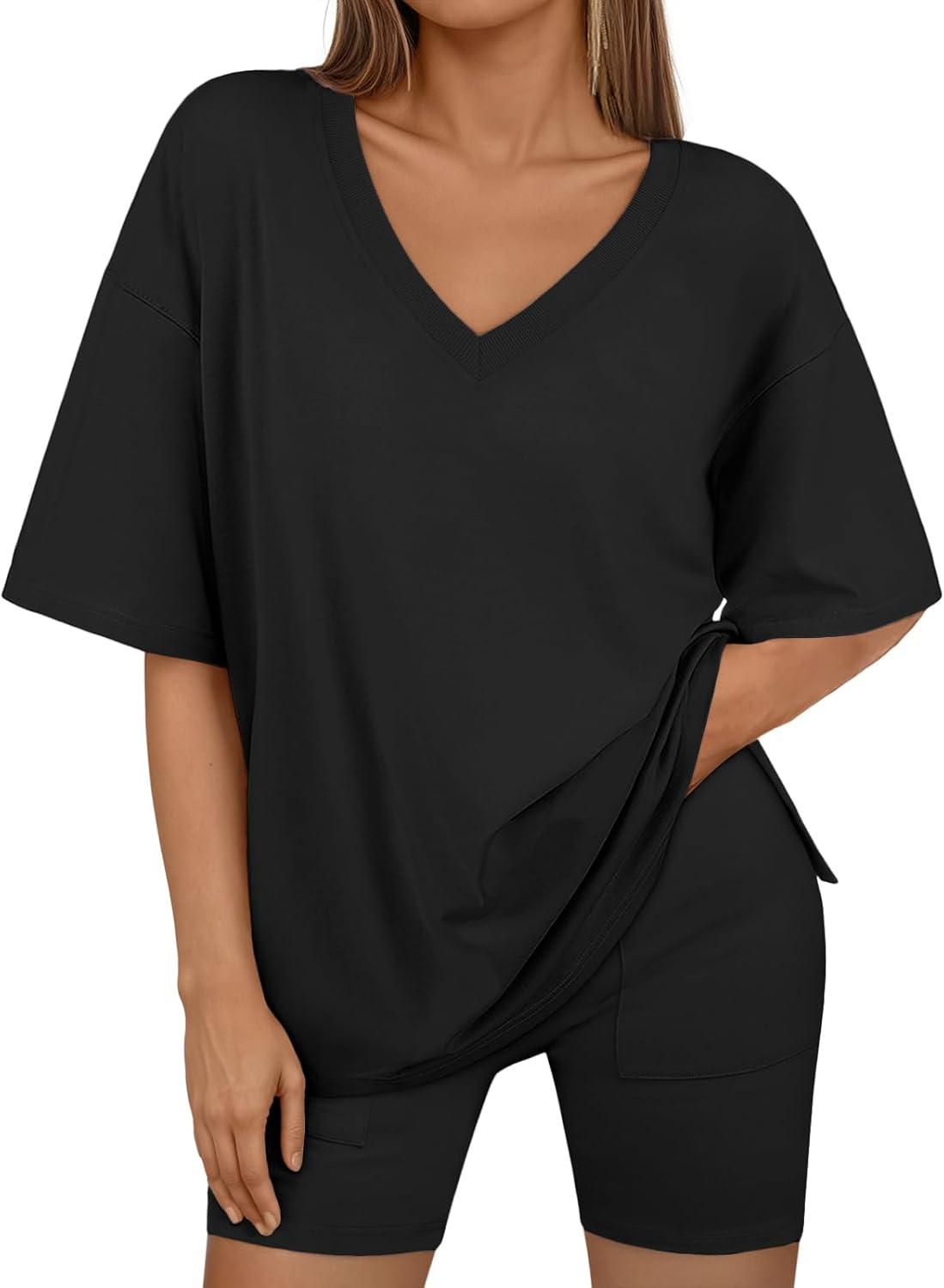 imageTrendy Queen Womens Two Piece Lounge Sets Summer Outfits 2025 Spring Fashion Vacation Tops Shorts Matching TracksuitsBlack