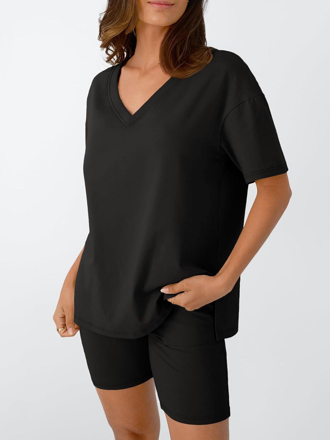 imageTrendy Queen Womens Two Piece Lounge Sets Summer Outfits 2025 Spring Fashion Vacation Tops Shorts Matching TracksuitsBlack