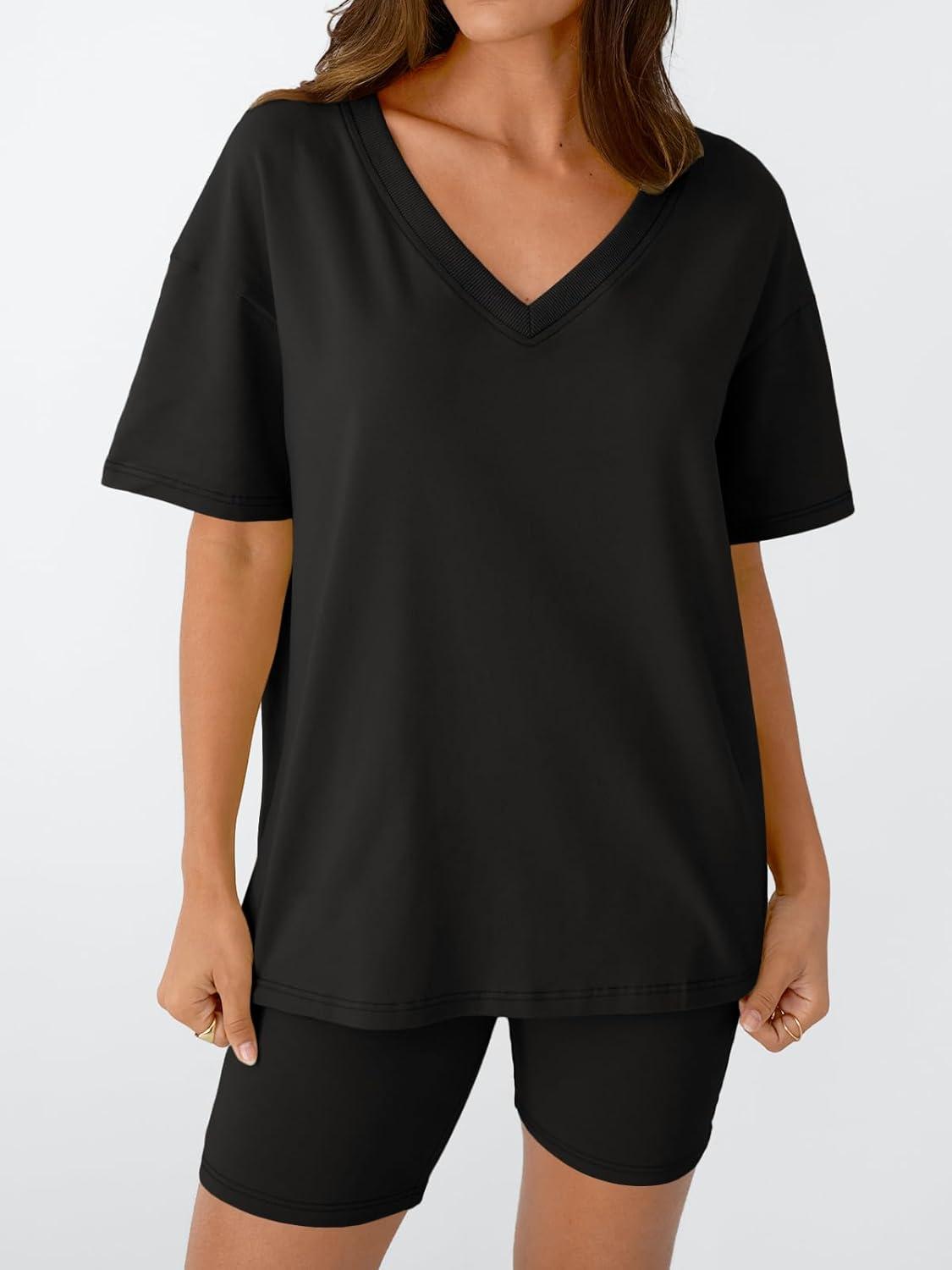 imageTrendy Queen Womens Two Piece Lounge Sets Summer Outfits 2025 Spring Fashion Vacation Tops Shorts Matching TracksuitsBlack