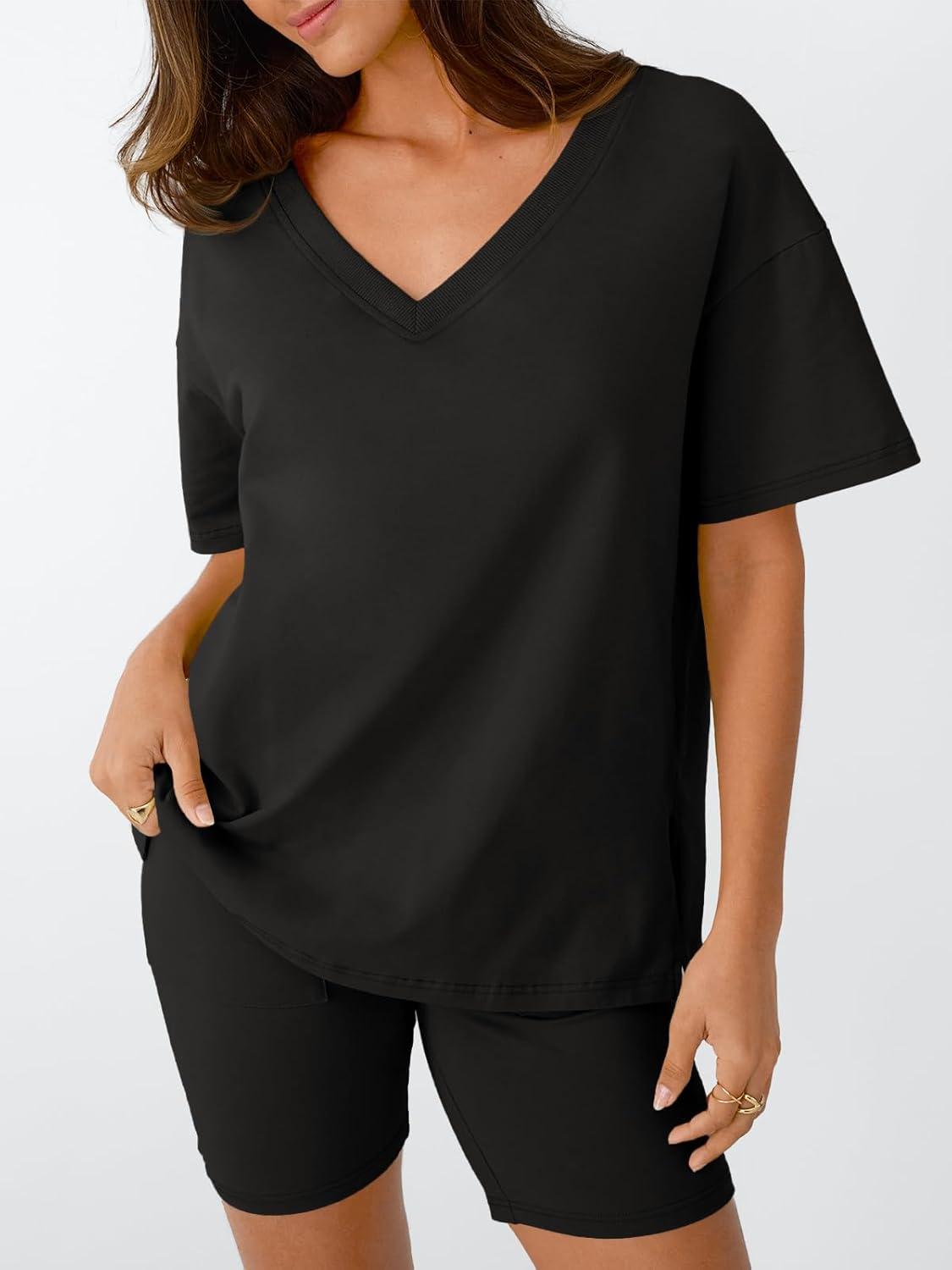 imageTrendy Queen Womens Two Piece Lounge Sets Summer Outfits 2025 Spring Fashion Vacation Tops Shorts Matching TracksuitsBlack