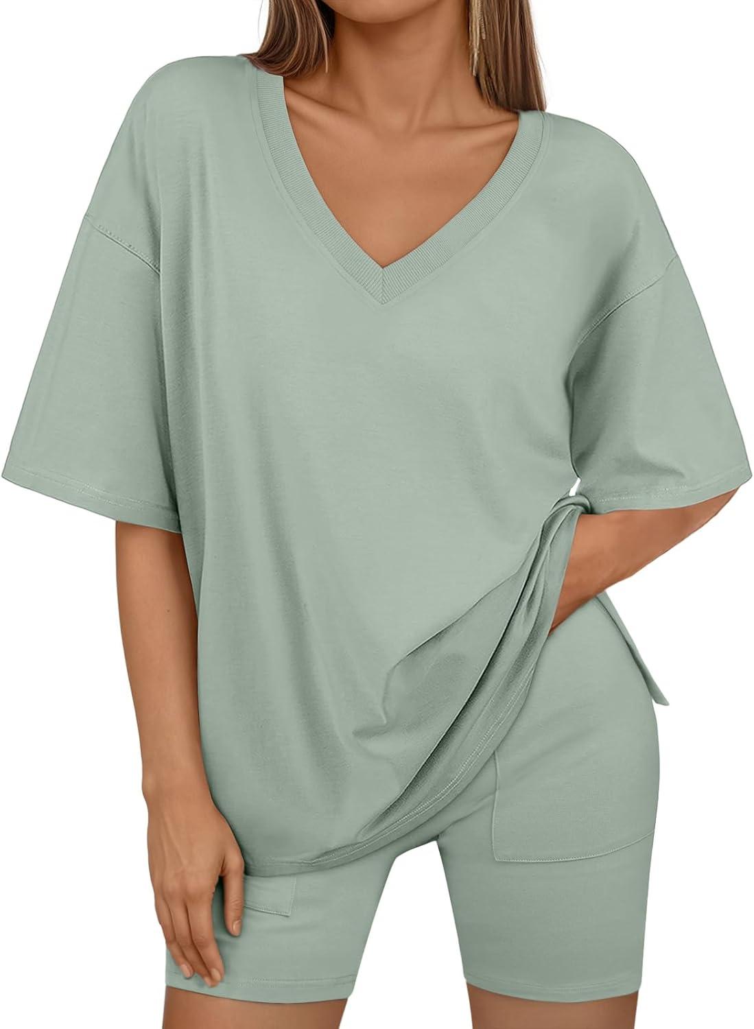 imageTrendy Queen Womens Two Piece Lounge Sets Summer Outfits 2025 Spring Fashion Vacation Tops Shorts Matching TracksuitsLightgreen