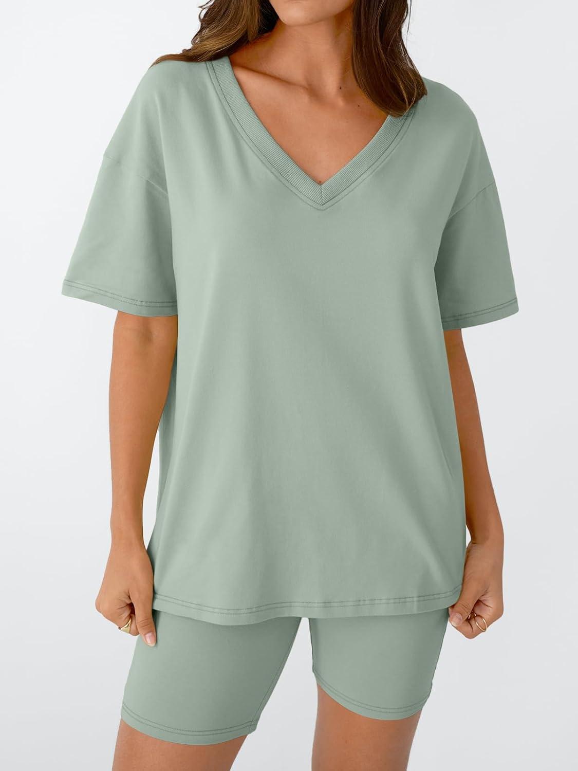 imageTrendy Queen Womens Two Piece Lounge Sets Summer Outfits 2025 Spring Fashion Vacation Tops Shorts Matching TracksuitsLightgreen