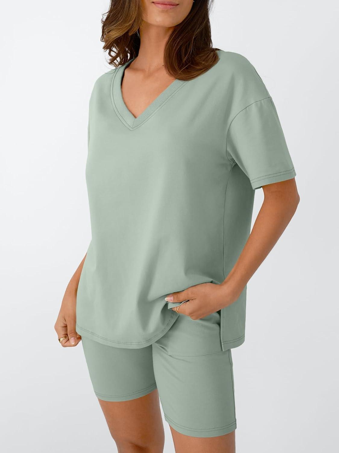 imageTrendy Queen Womens Two Piece Lounge Sets Summer Outfits 2025 Spring Fashion Vacation Tops Shorts Matching TracksuitsLightgreen