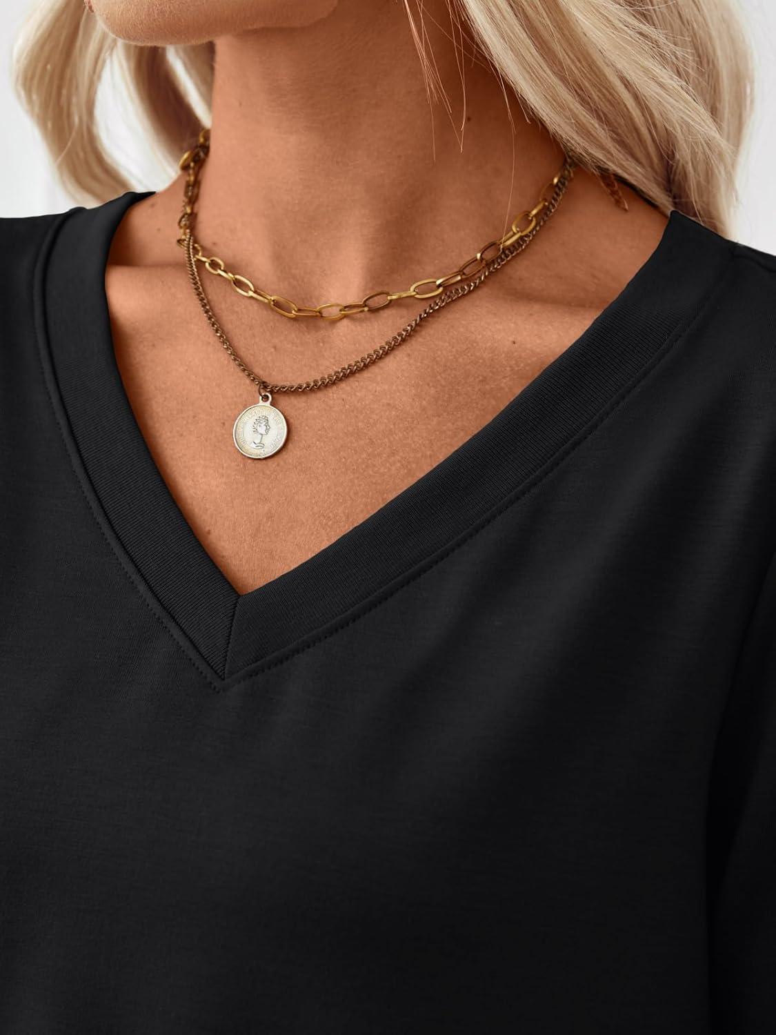 imageTrendy Queen Womens V Neck Long Sleeve Shirts Lightweight Thermal Pullover Tops Soft Cozy Fall Winter Casual Outfit 2025Black