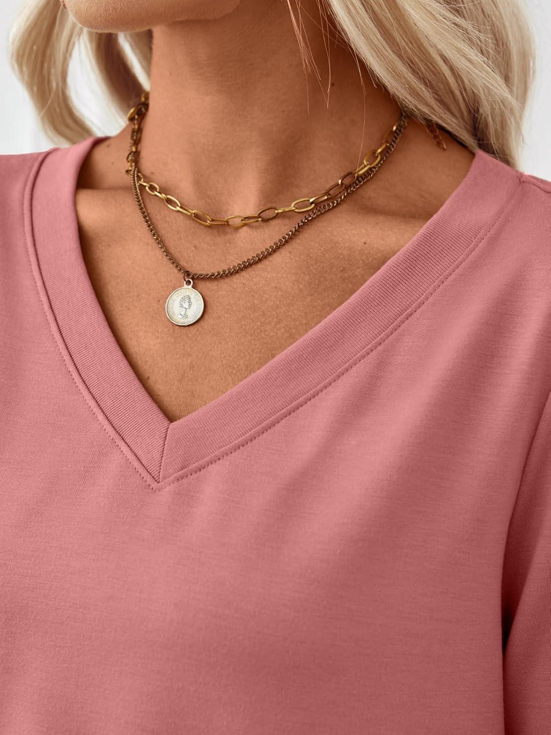 imageTrendy Queen Womens V Neck Long Sleeve Shirts Lightweight Thermal Pullover Tops Soft Cozy Fall Winter Casual Outfit 2025Coral