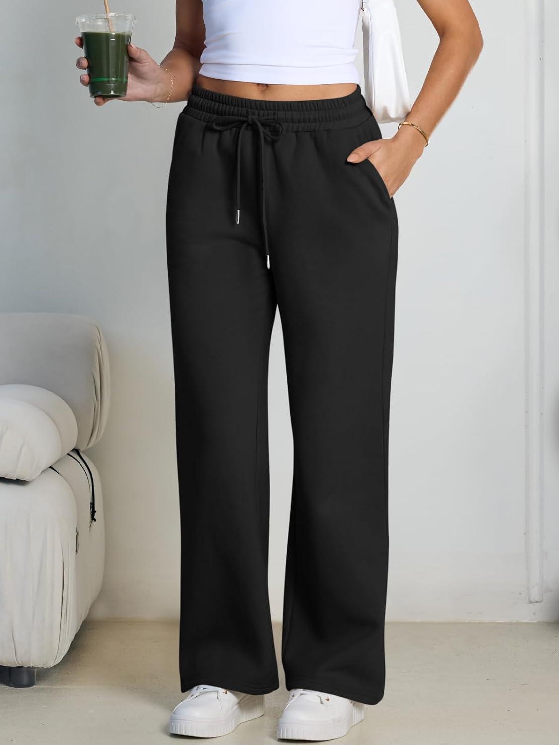 imageTrendy Queen Womens Wide Leg Fleece Lined Sweatpants Winter Baggy Lounge Travel Pants Fashion Outfits 2025 Joggers ClothesBlack