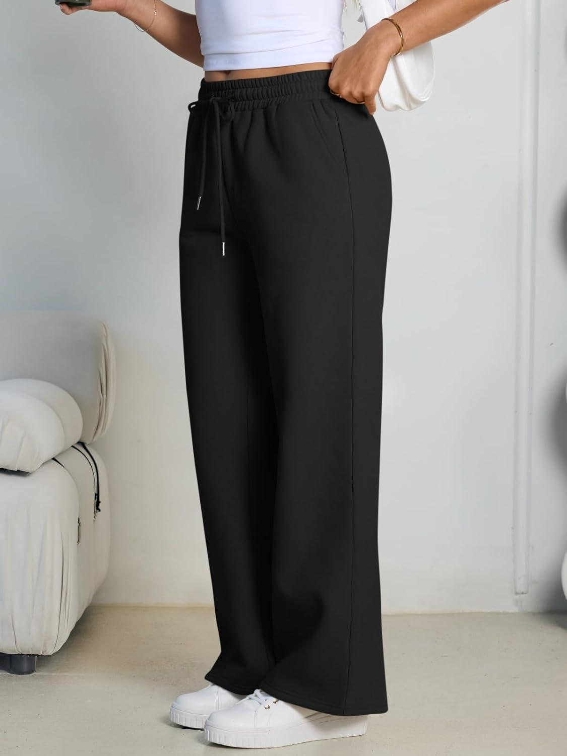 imageTrendy Queen Womens Wide Leg Fleece Lined Sweatpants Winter Baggy Lounge Travel Pants Fashion Outfits 2025 Joggers ClothesBlack