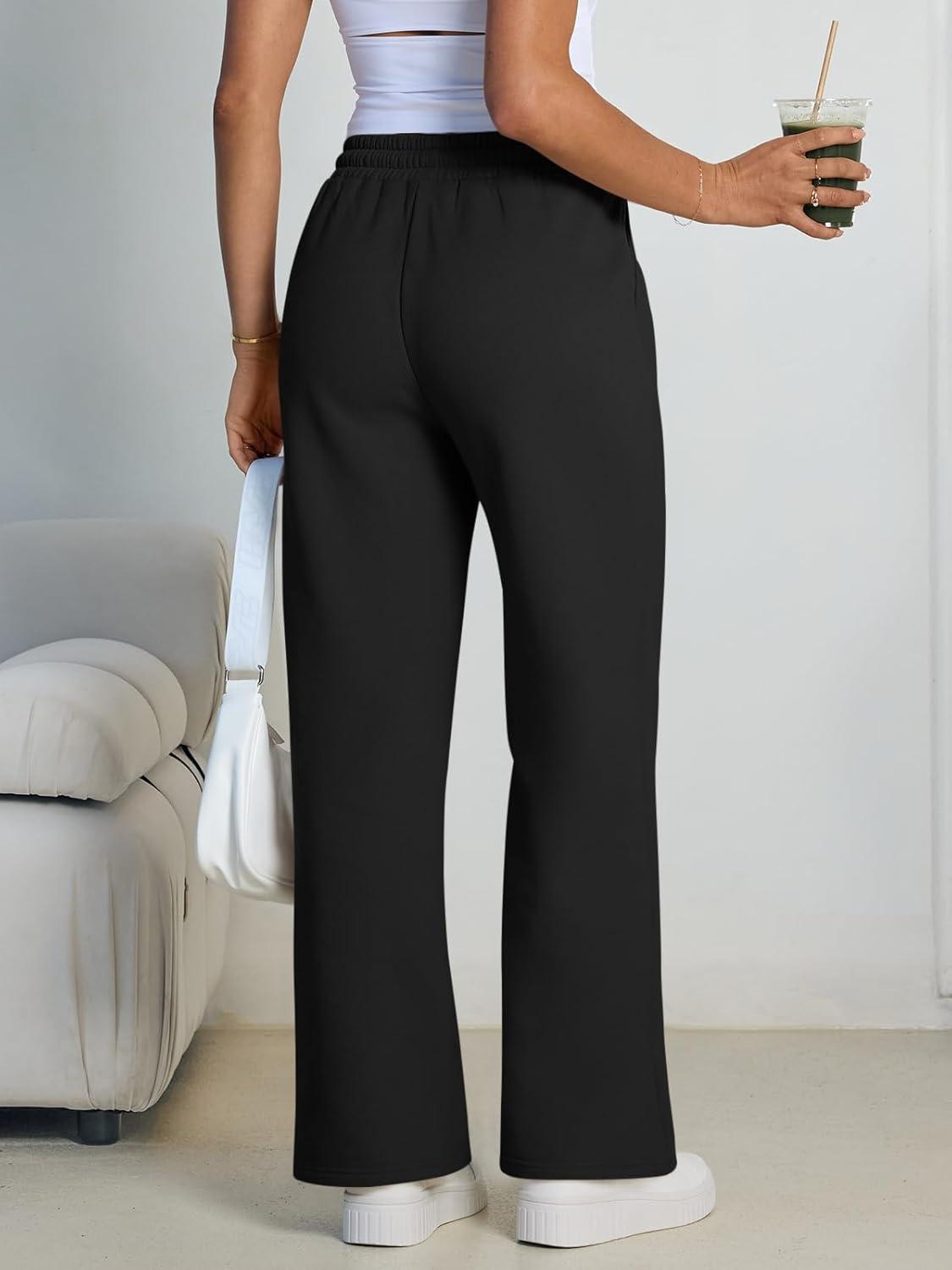 imageTrendy Queen Womens Wide Leg Fleece Lined Sweatpants Winter Baggy Lounge Travel Pants Fashion Outfits 2025 Joggers ClothesBlack