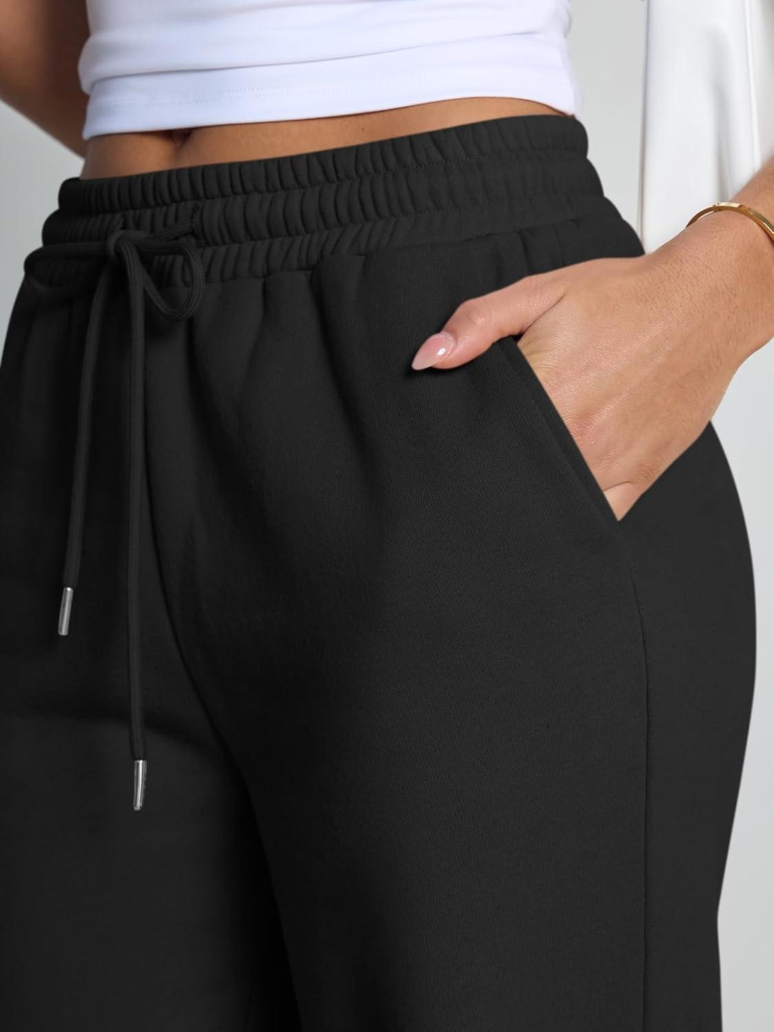 imageTrendy Queen Womens Wide Leg Fleece Lined Sweatpants Winter Baggy Lounge Travel Pants Fashion Outfits 2025 Joggers ClothesBlack