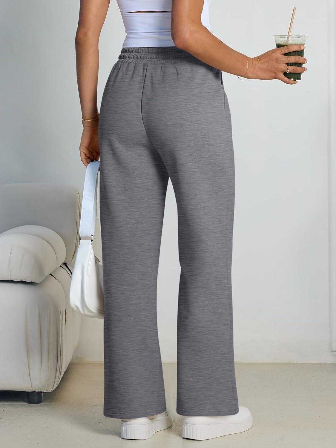 imageTrendy Queen Womens Wide Leg Fleece Lined Sweatpants Winter Baggy Lounge Travel Pants Fashion Outfits 2025 Joggers ClothesBlack Grey