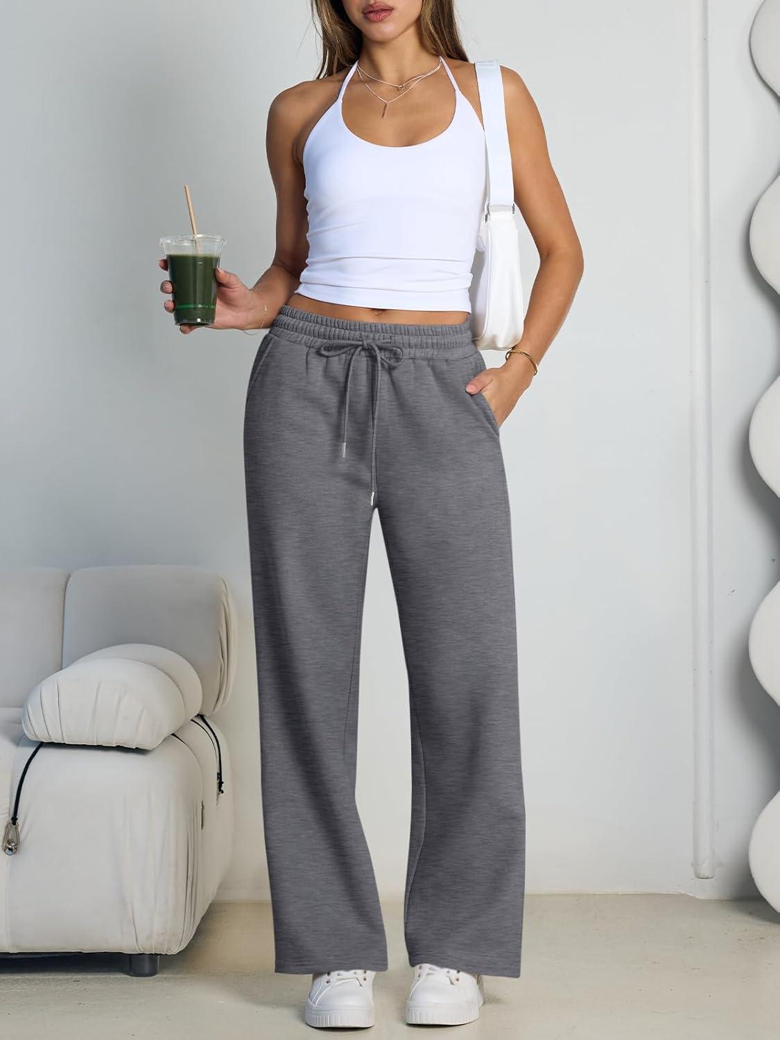 imageTrendy Queen Womens Wide Leg Fleece Lined Sweatpants Winter Baggy Lounge Travel Pants Fashion Outfits 2025 Joggers ClothesBlack Grey