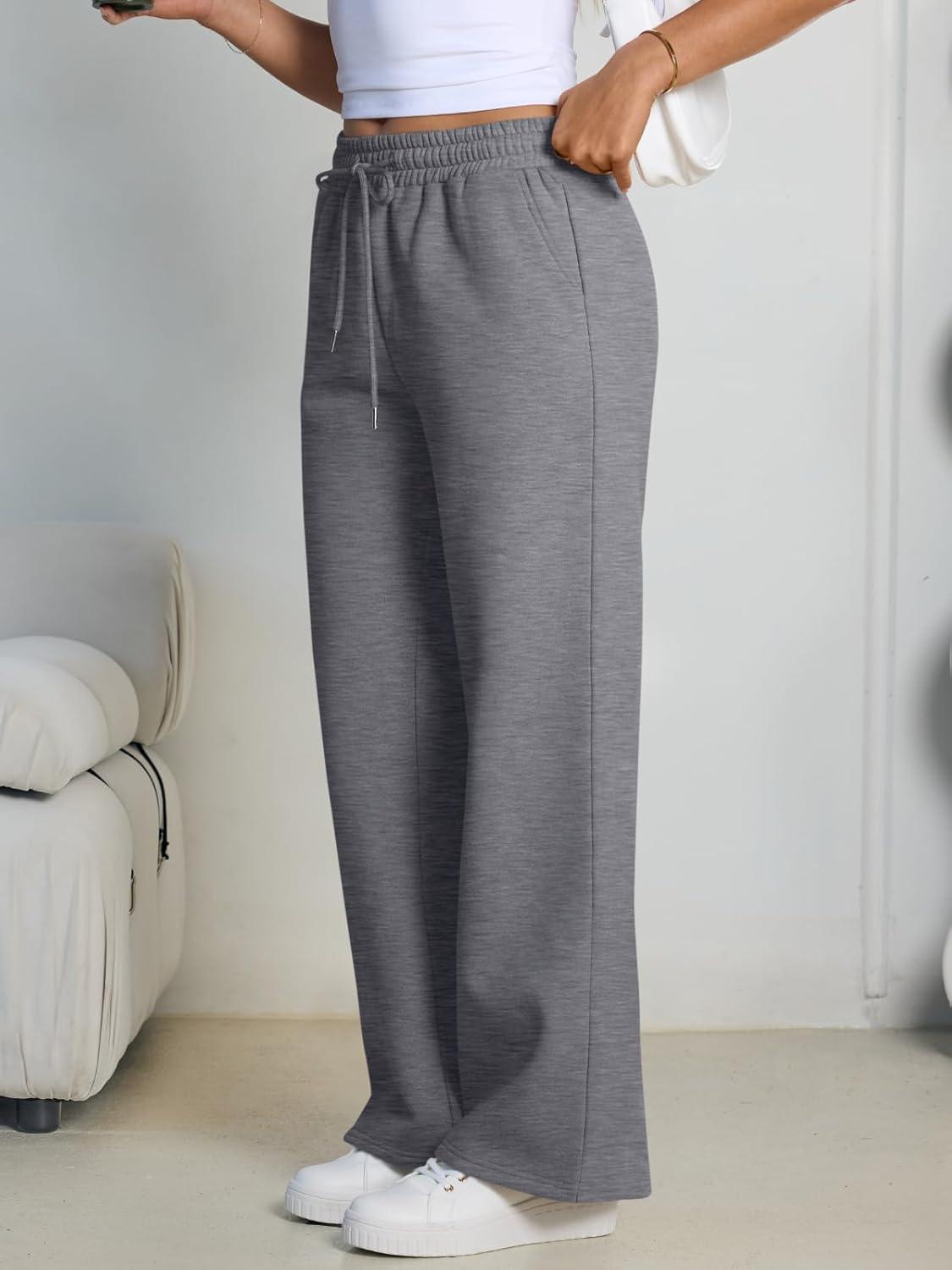 imageTrendy Queen Womens Wide Leg Fleece Lined Sweatpants Winter Baggy Lounge Travel Pants Fashion Outfits 2025 Joggers ClothesBlack Grey