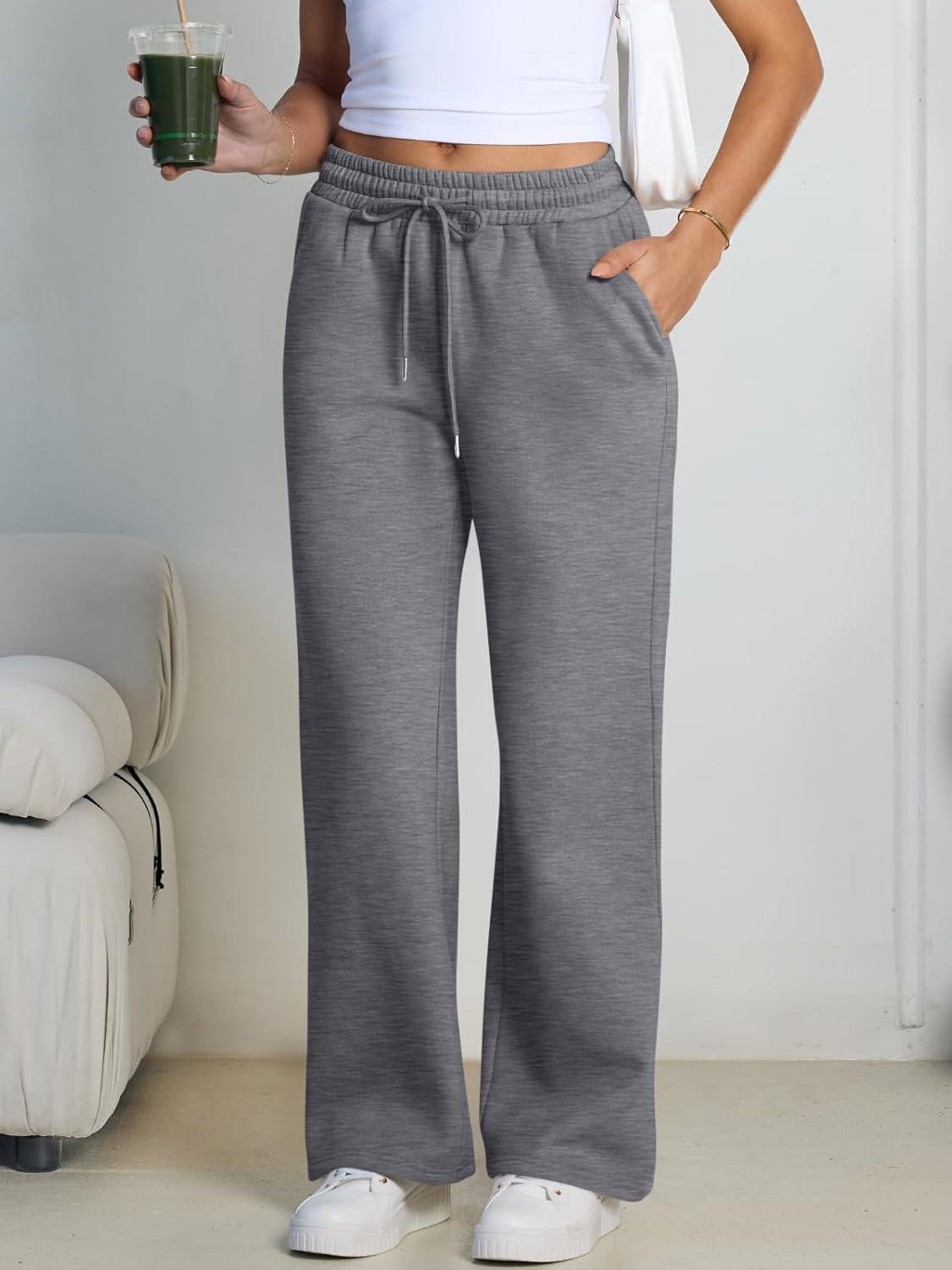 imageTrendy Queen Womens Wide Leg Fleece Lined Sweatpants Winter Baggy Lounge Travel Pants Fashion Outfits 2025 Joggers ClothesBlack Grey