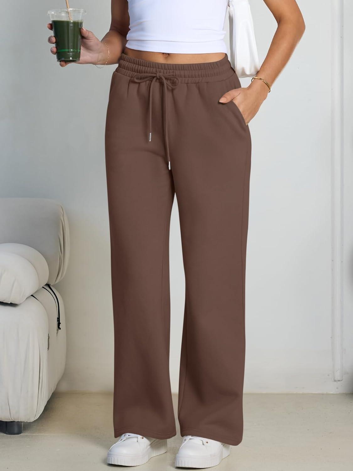 imageTrendy Queen Womens Wide Leg Fleece Lined Sweatpants Winter Baggy Lounge Travel Pants Fashion Outfits 2025 Joggers ClothesChocolate